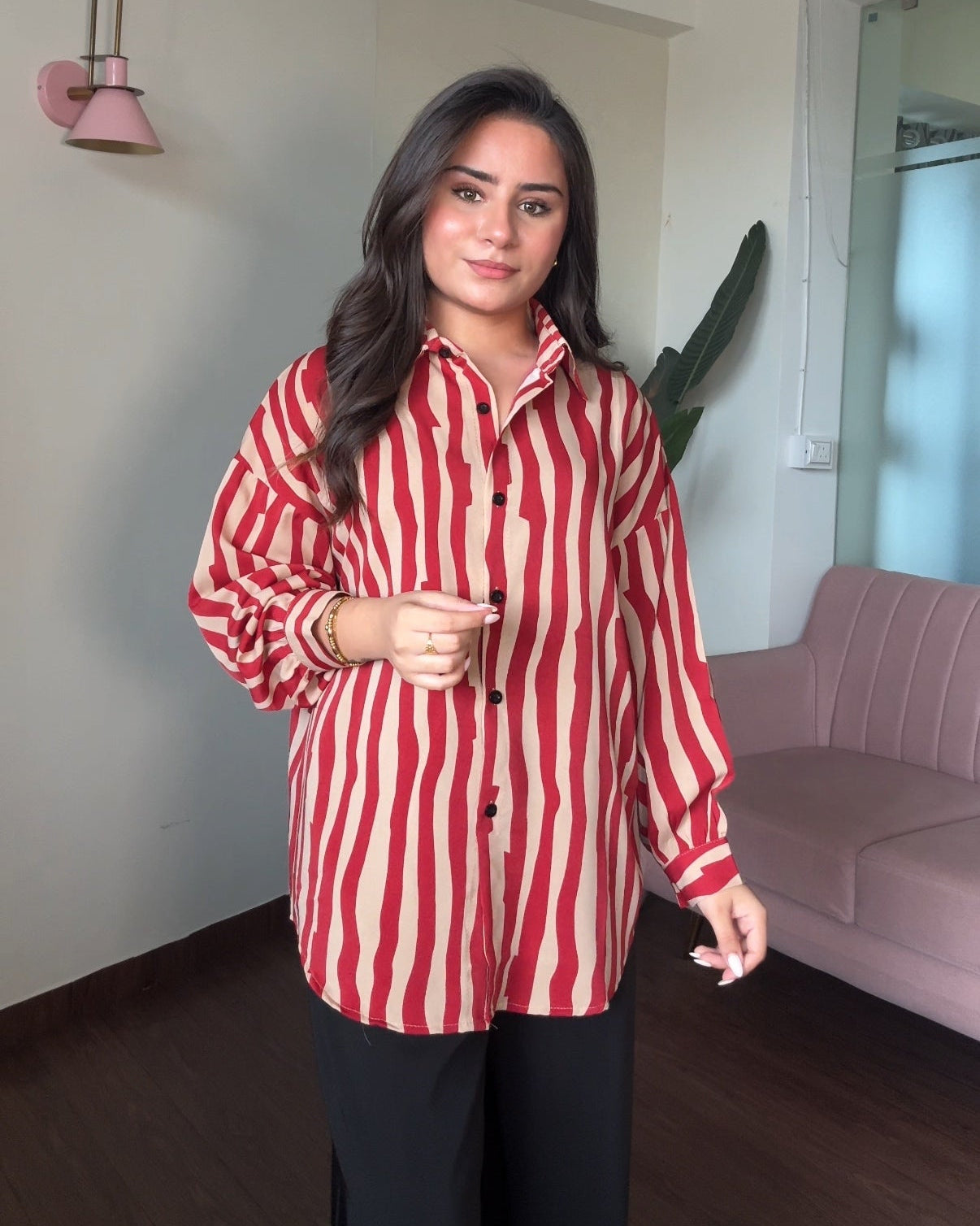 Printed Stripe Crepe Full Sleeves Shirt