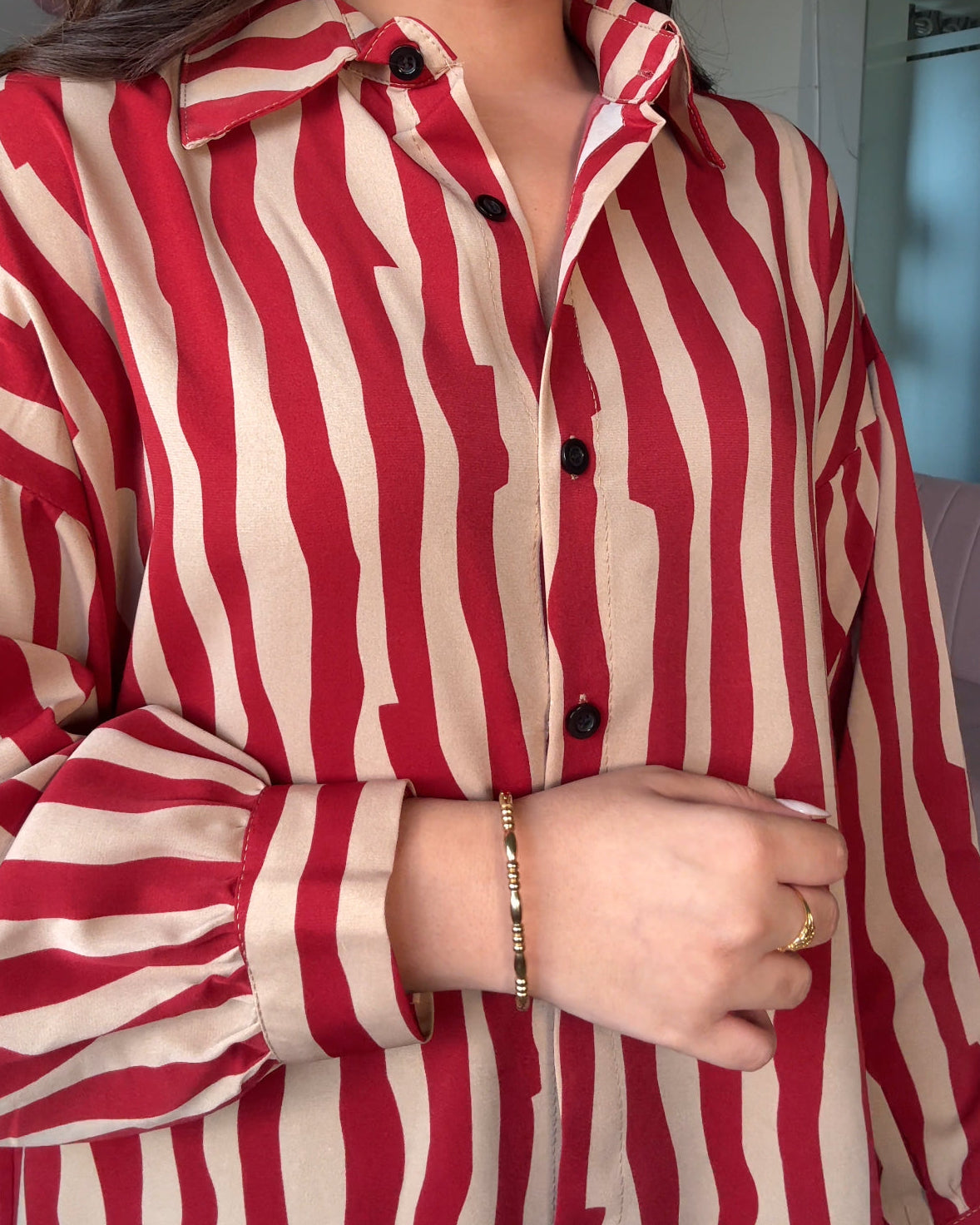 Printed Stripe Crepe Full Sleeves Shirt