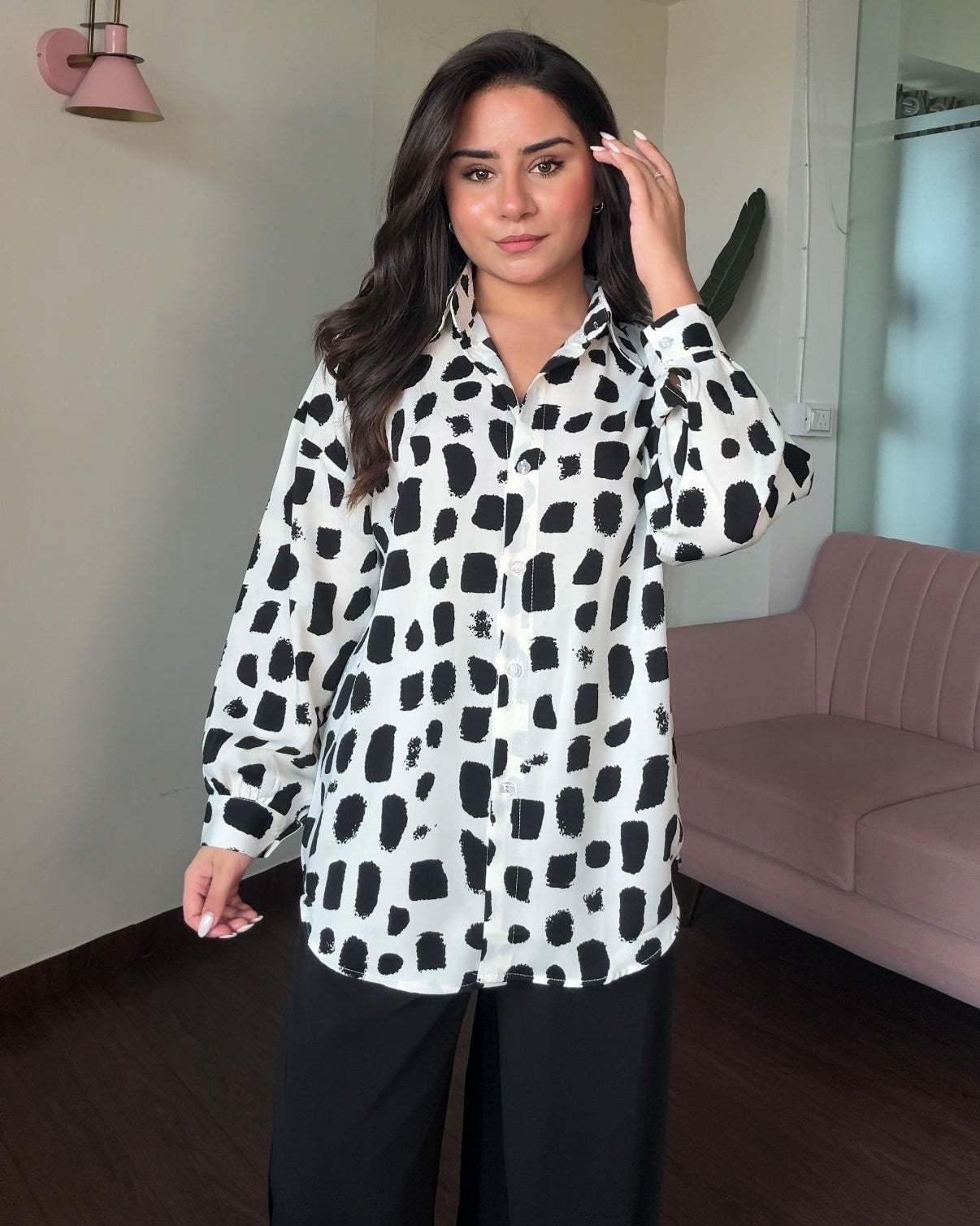 Printed White Brush Crepe Shirt