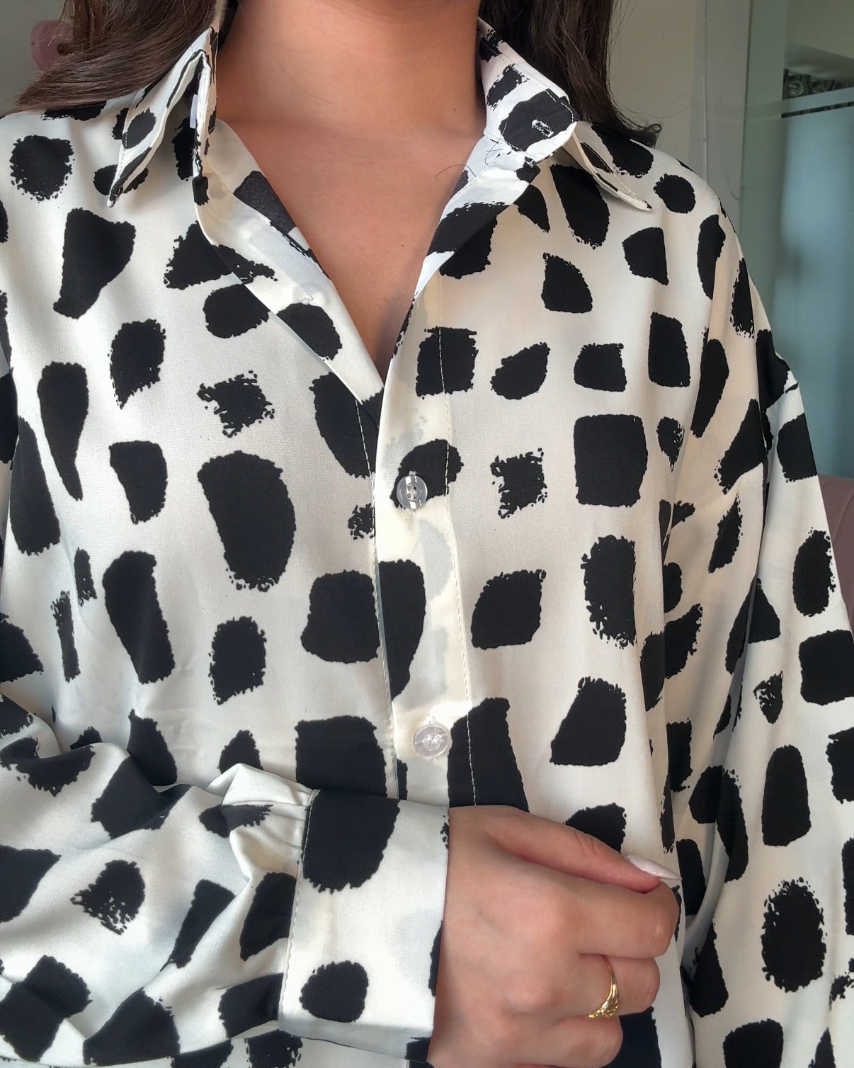 Printed White Brush Crepe Shirt