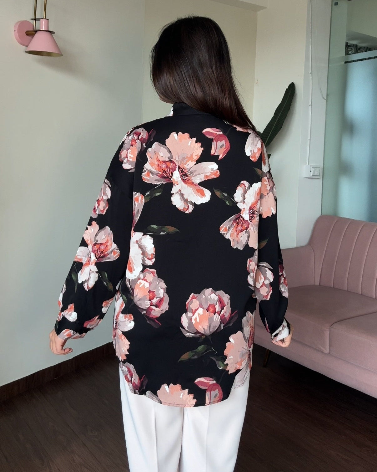 Printed Abstract Petal Crepe Shirt