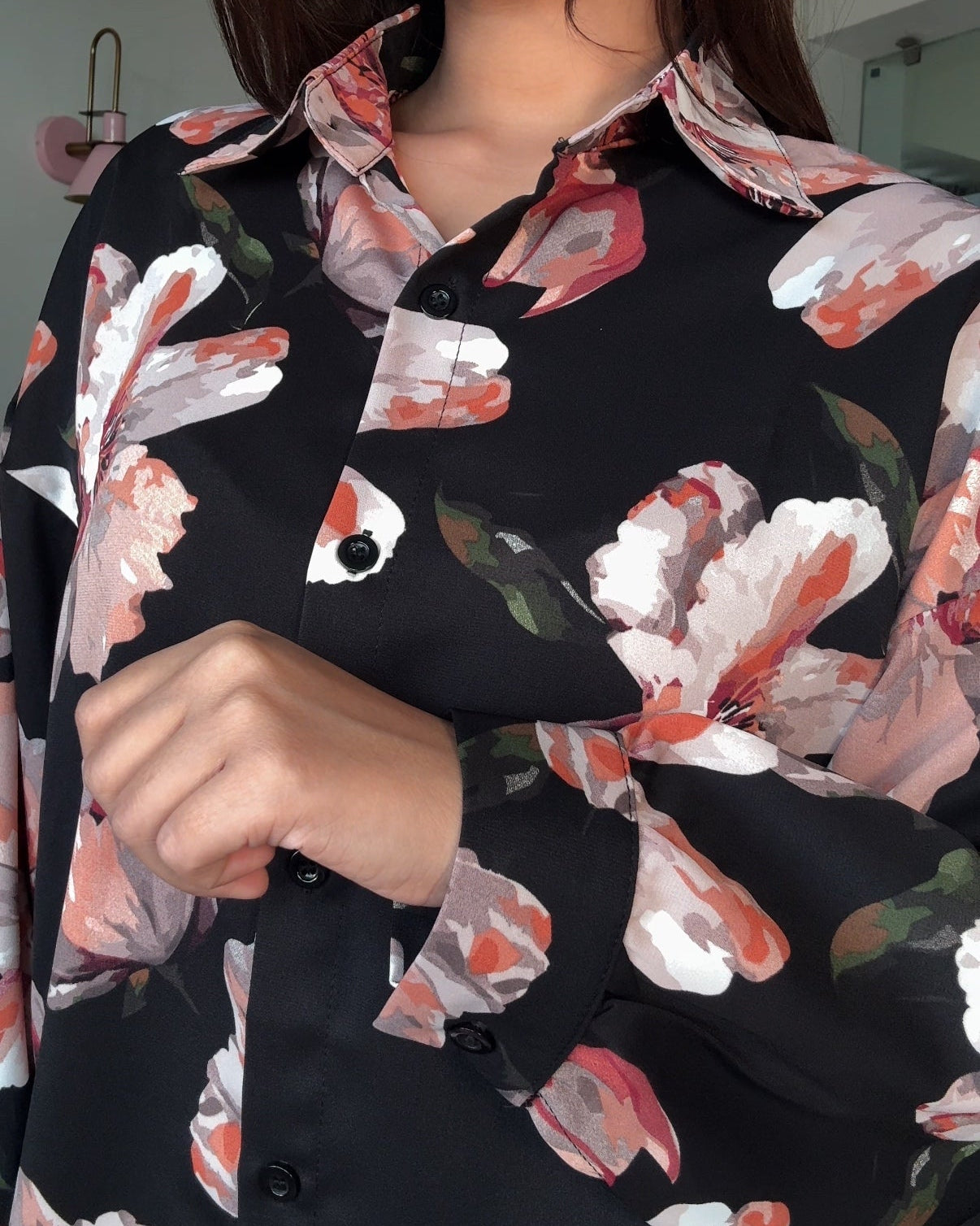 Printed Abstract Petal Crepe Shirt