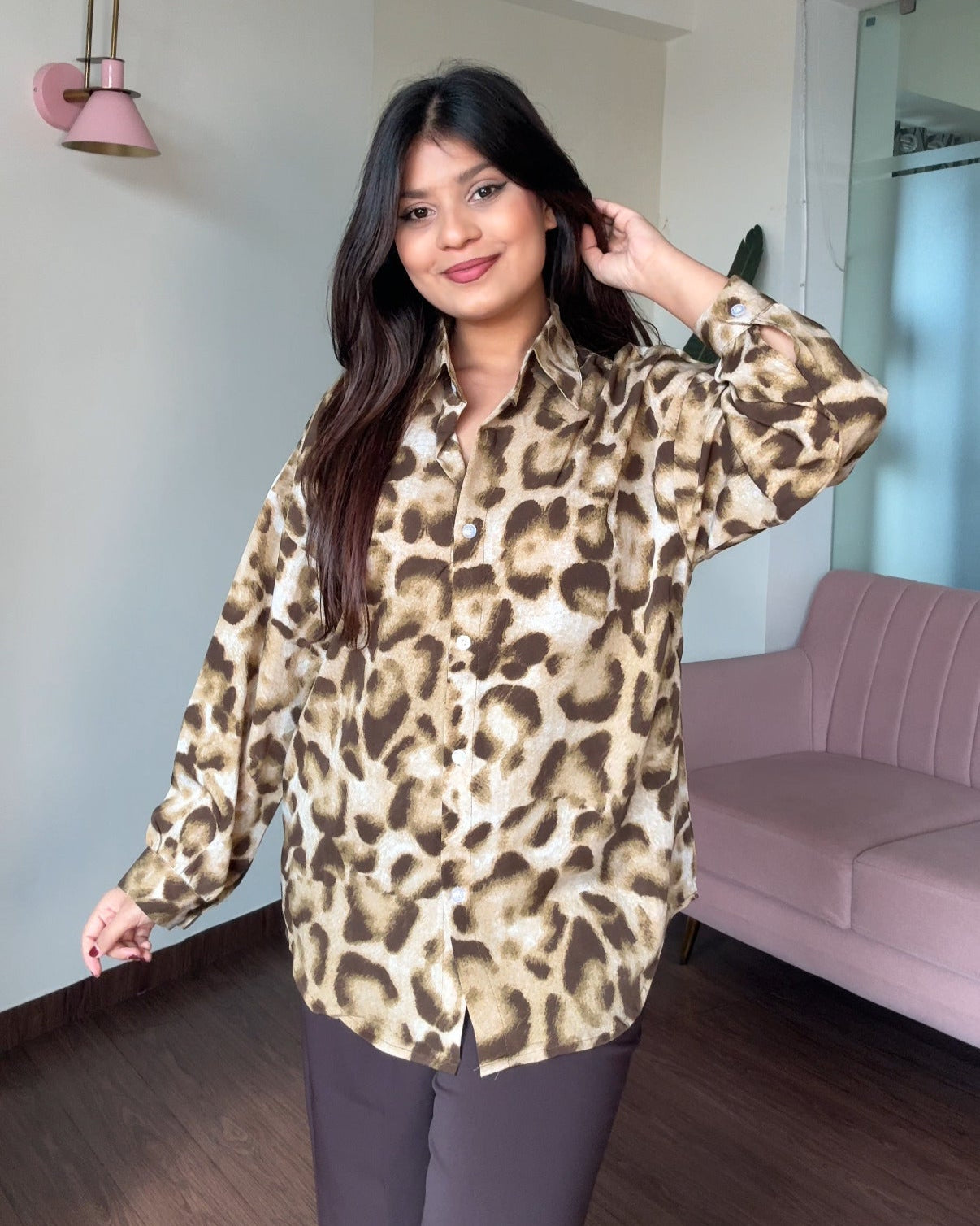 Cheetah Printed Crepe Full Sleeves Shirt