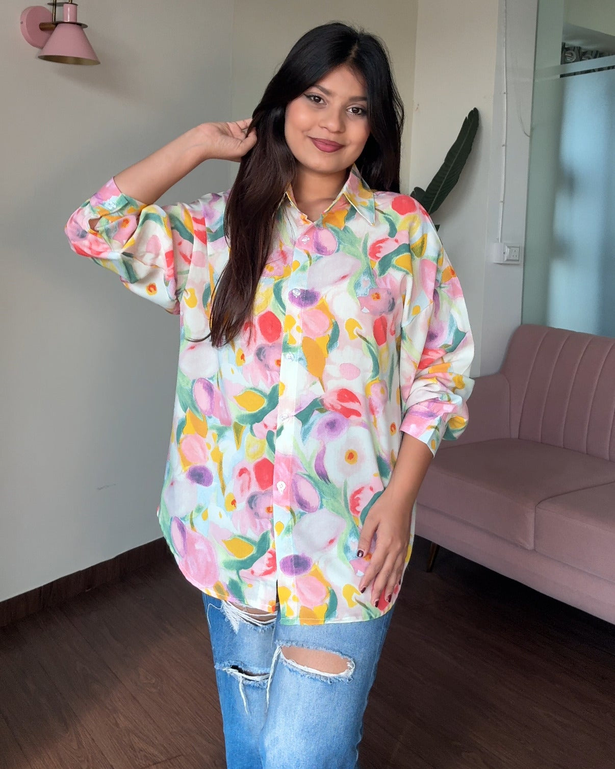 Printed Candy Garden Crepe Full Sleeves Shirt