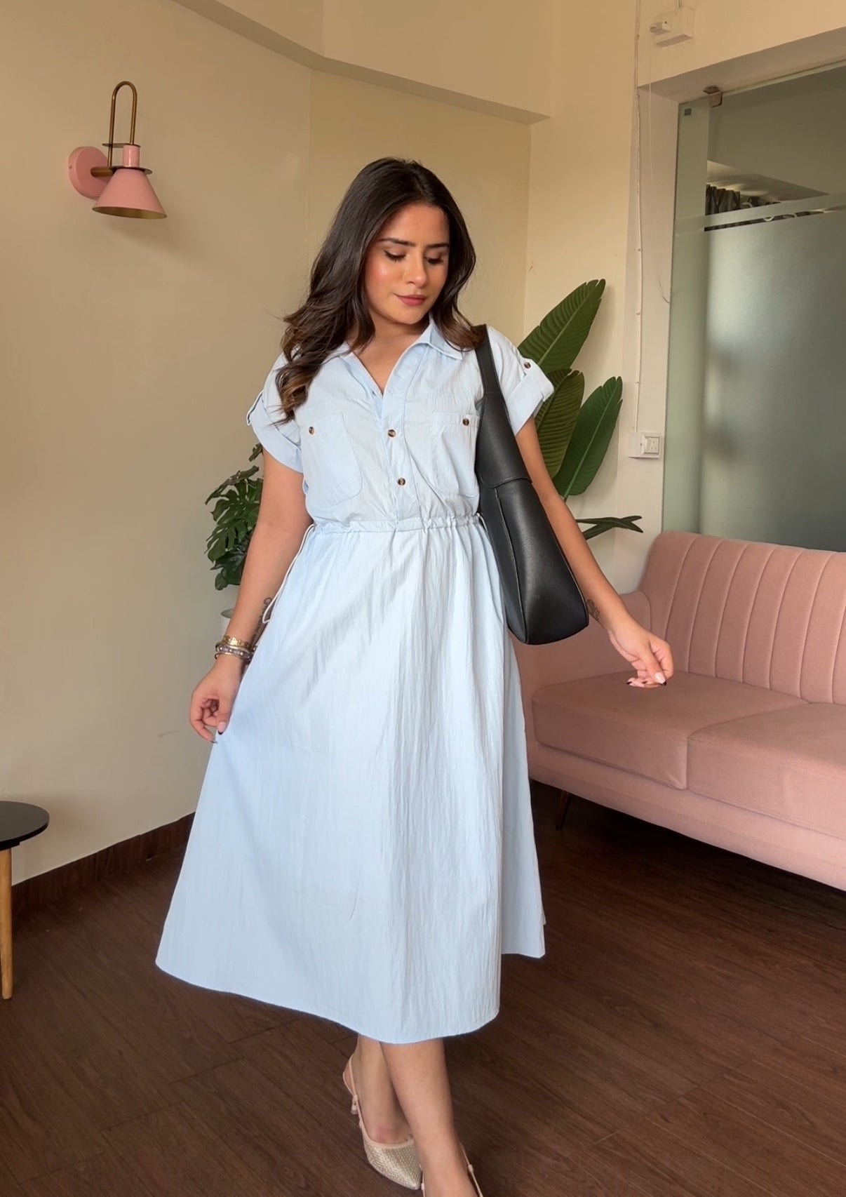 Pure Cotton Adjustable Waist Shirt Dress