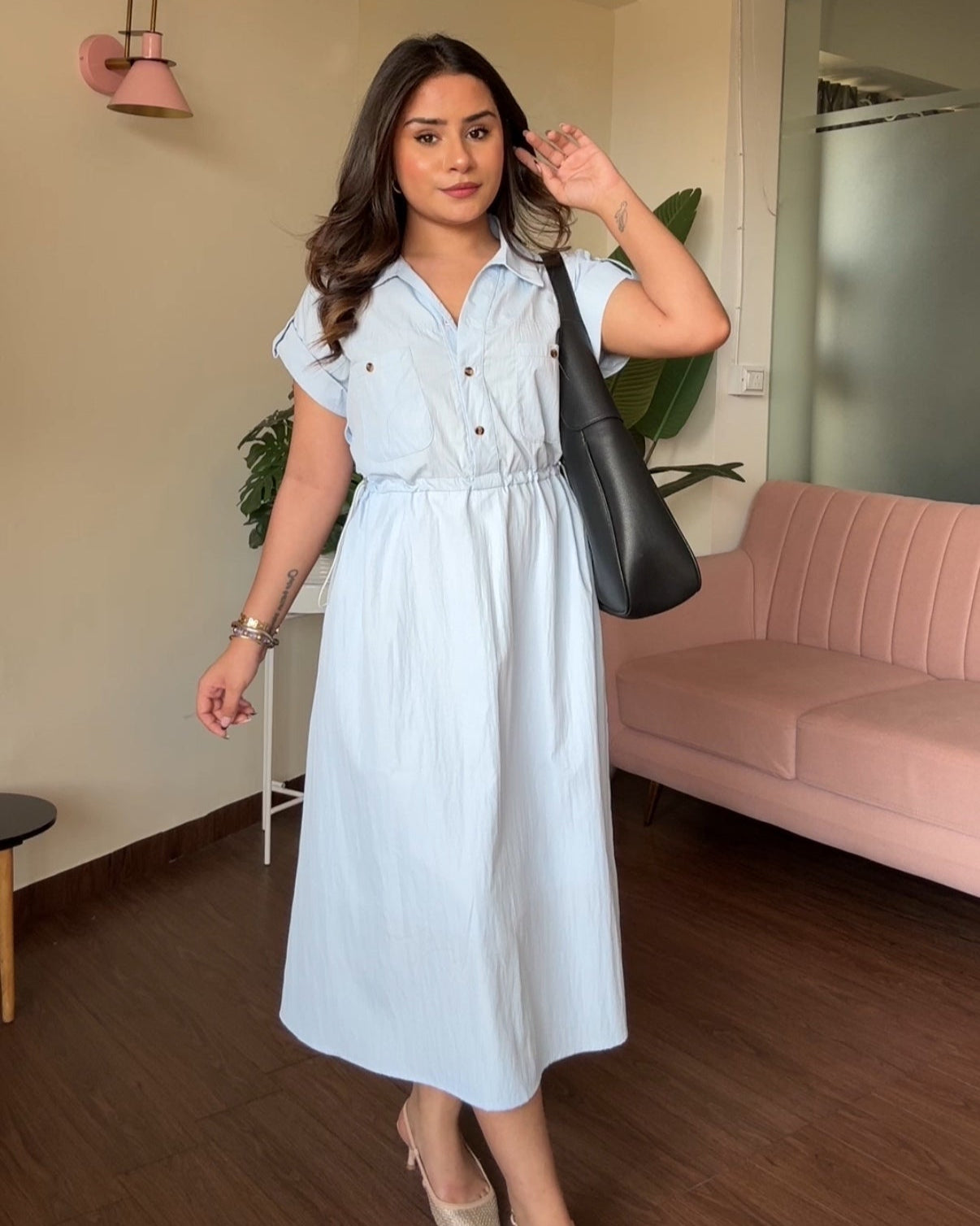 Pure Cotton Adjustable Waist Shirt Dress