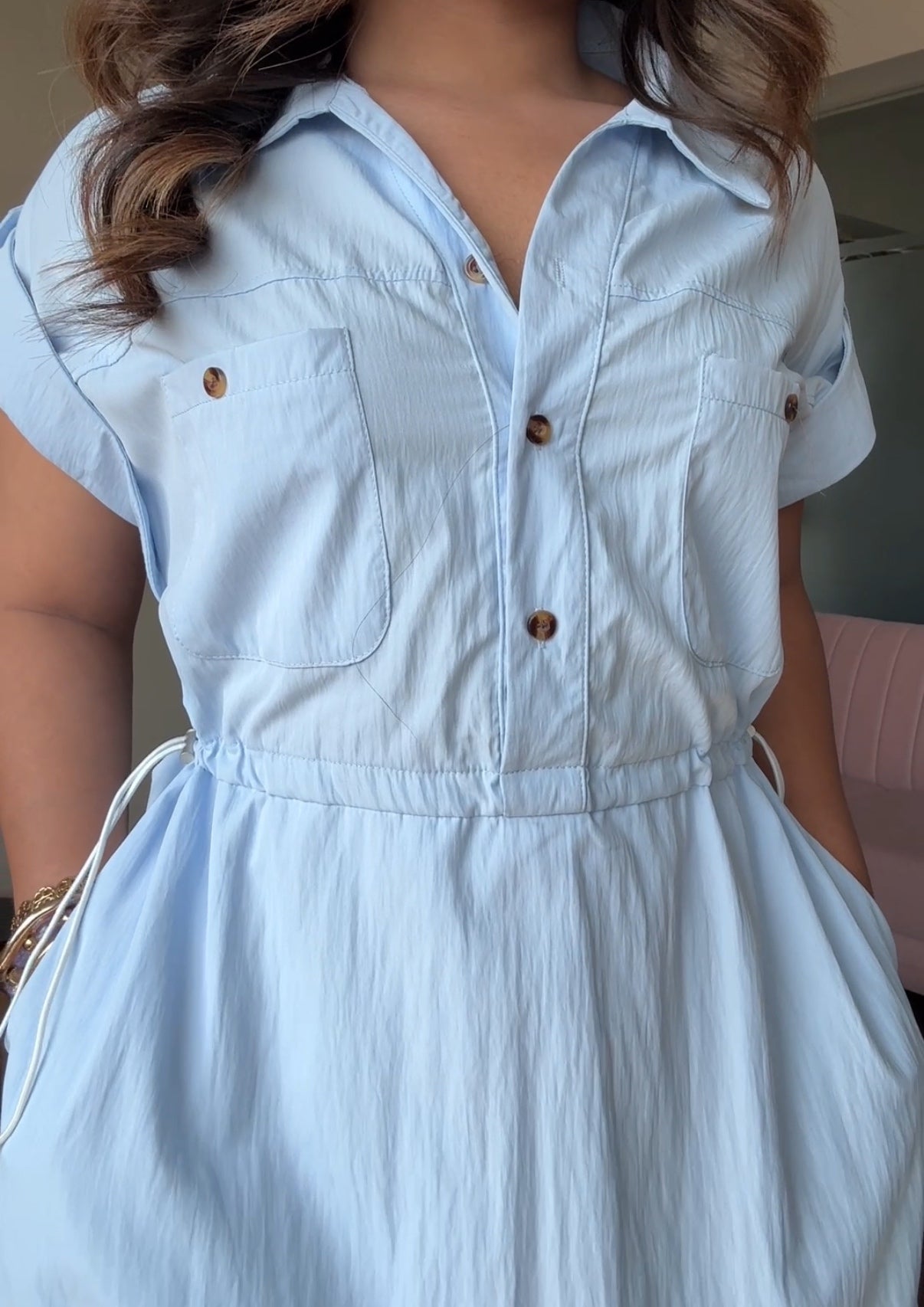 Pure Cotton Adjustable Waist Shirt Dress