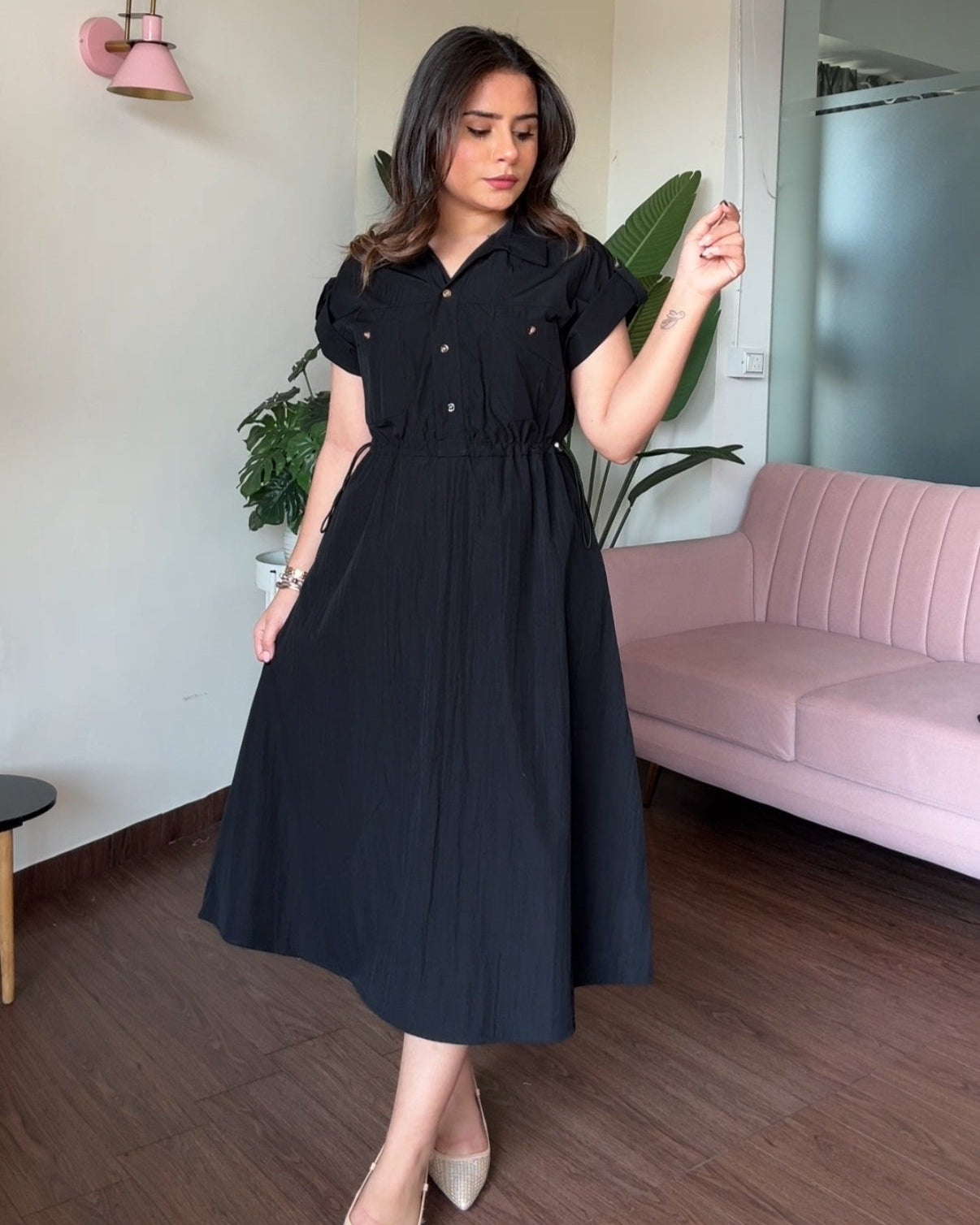 Pure Cotton Adjustable Waist Shirt Dress