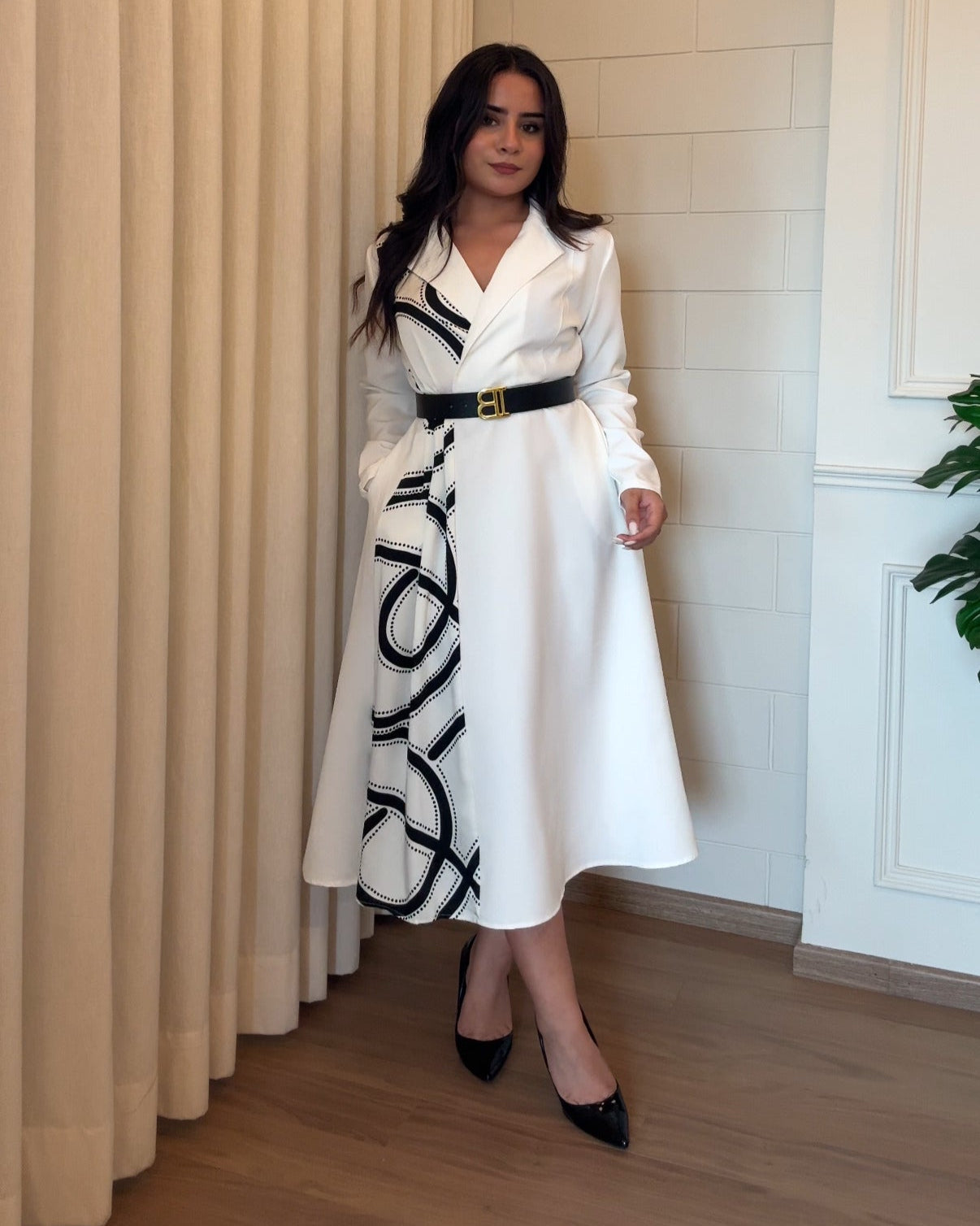 Wrap Scarf Blazer Dress With Belt