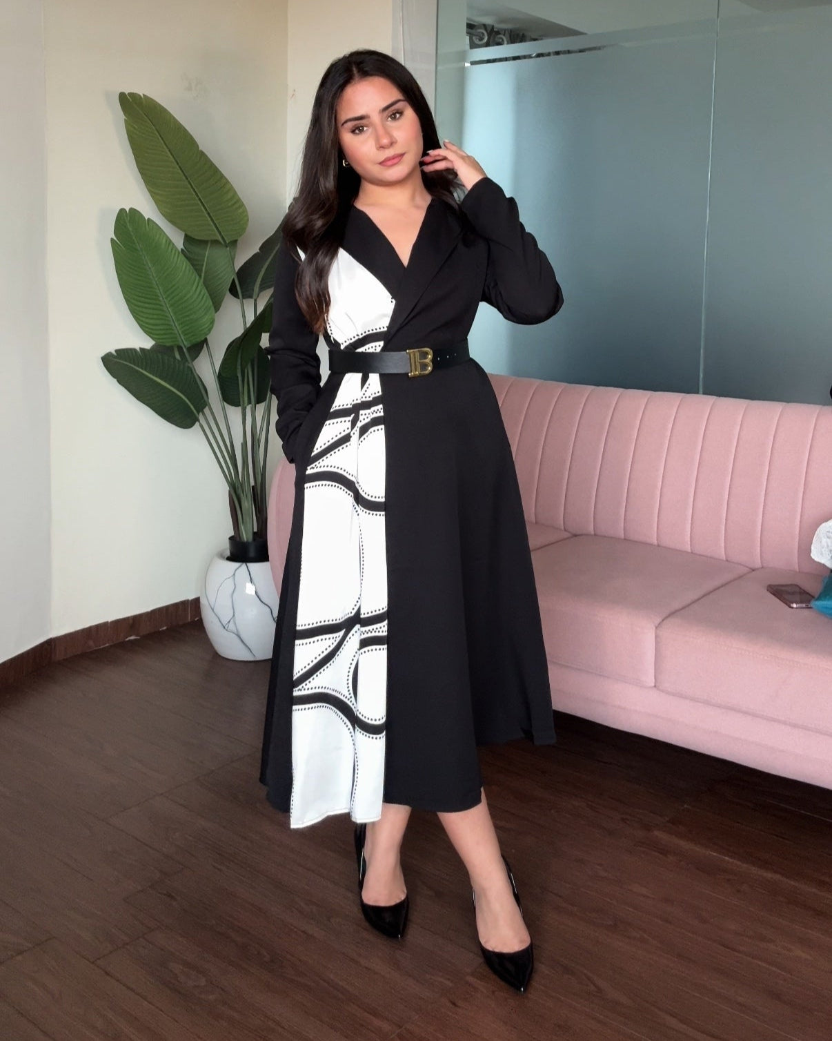 Wrap Scarf Blazer Dress With Belt