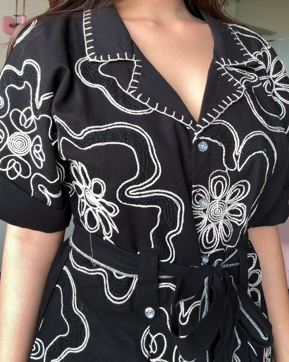 Embroidered Cotton Dress With Collar