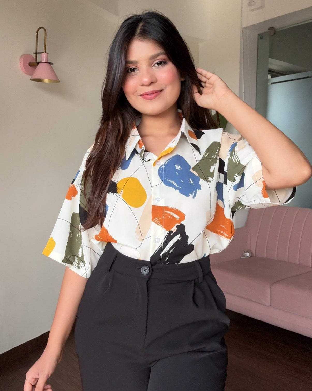 Printed Crepe Cut Sleeve Shirt