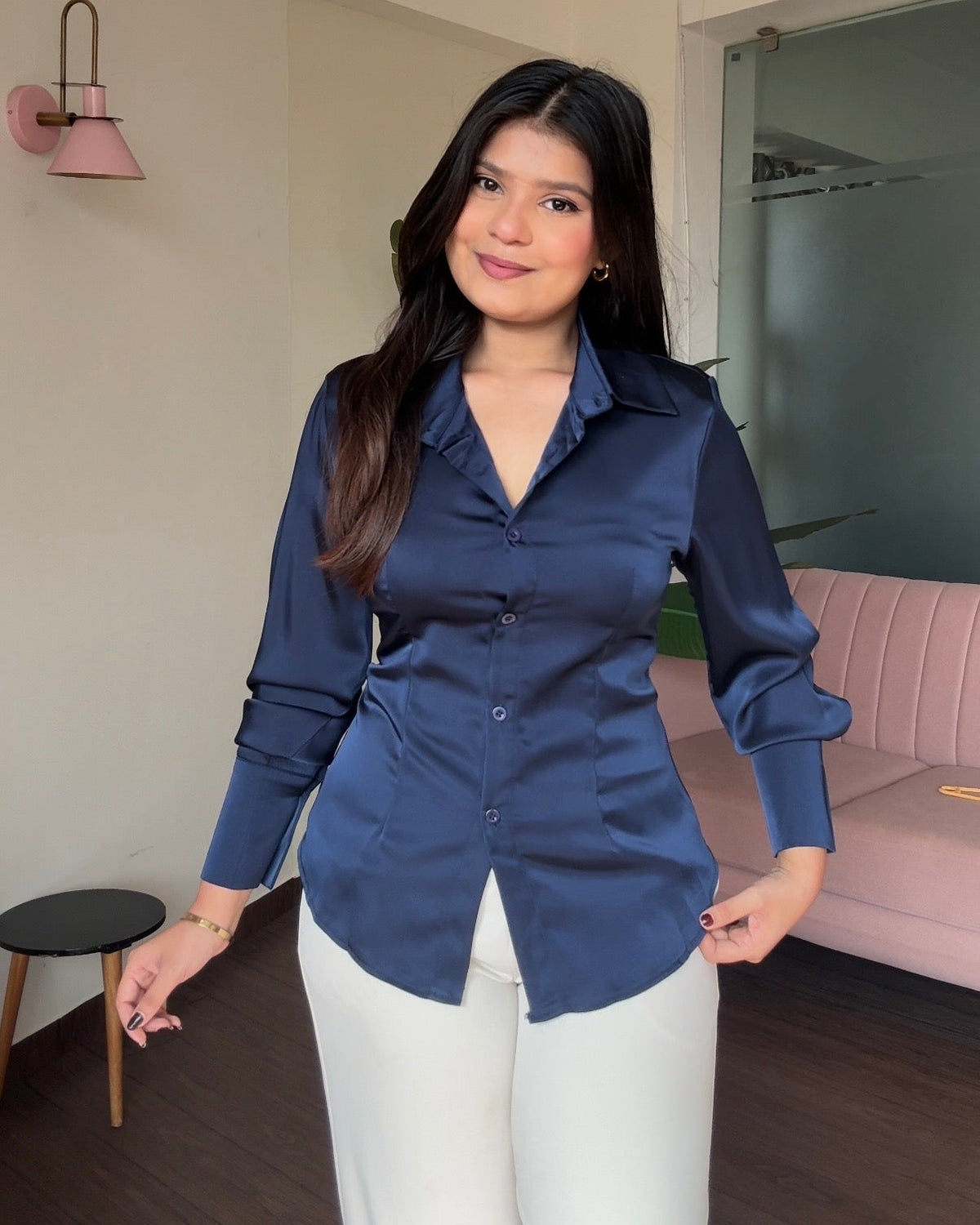 Basic Satin Back Tie Up Shirt