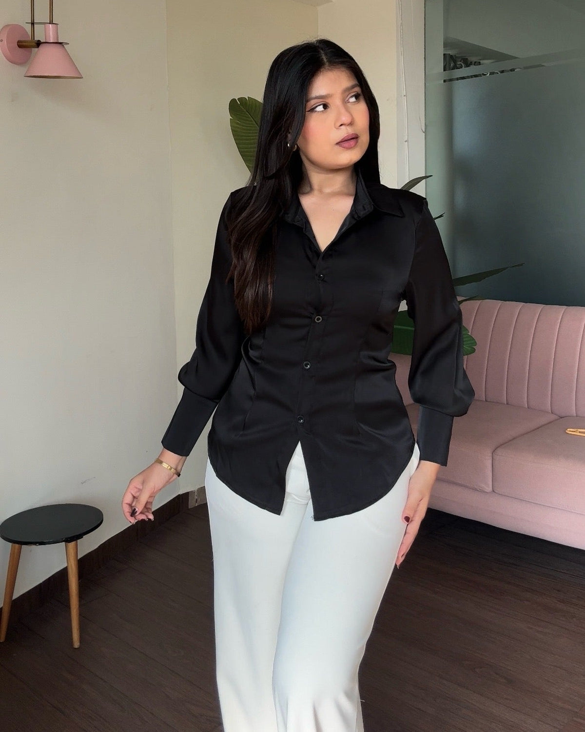 Basic Satin Back Tie Up Shirt