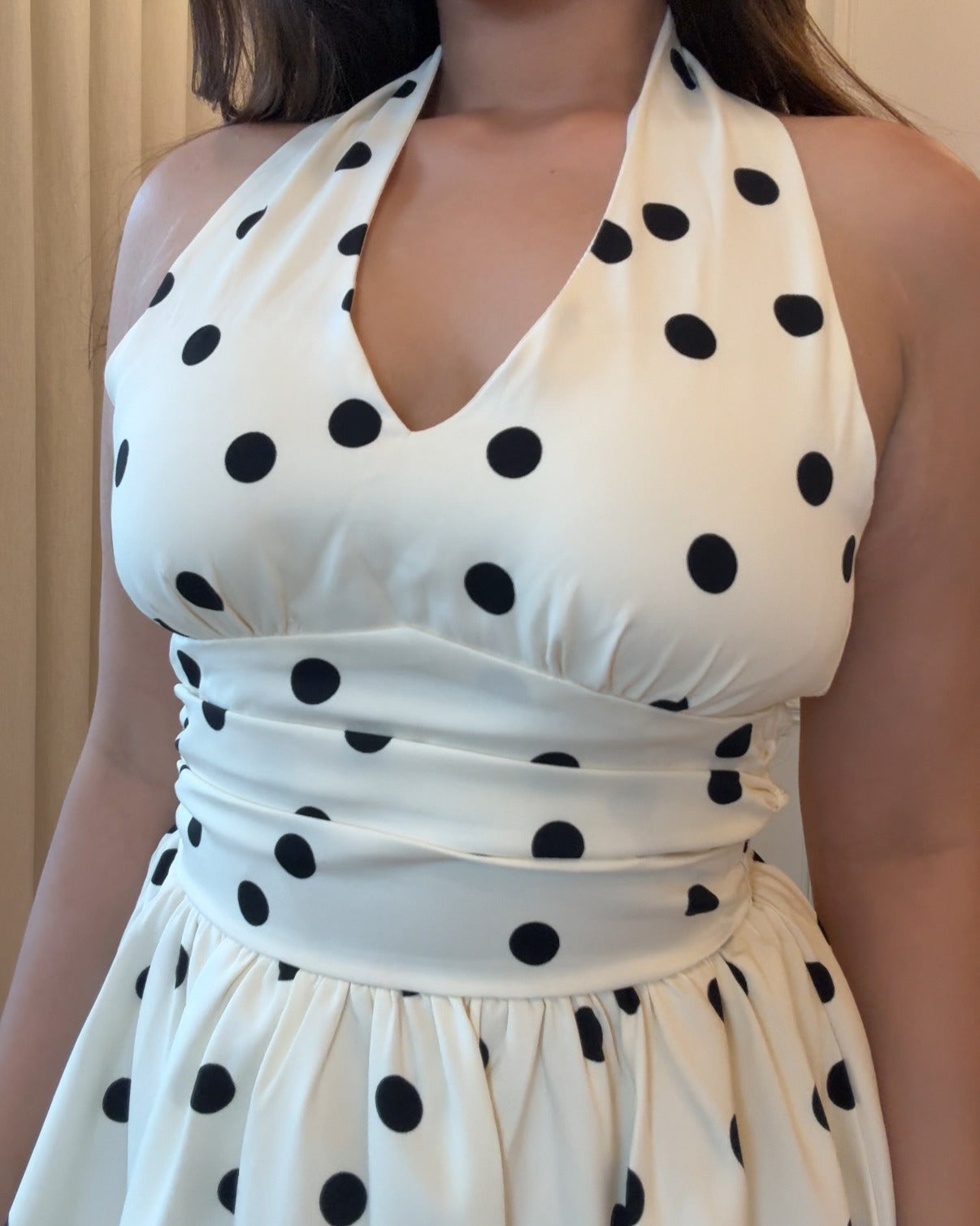Cream Polka Dot Halter Neck Padded Mini Dress