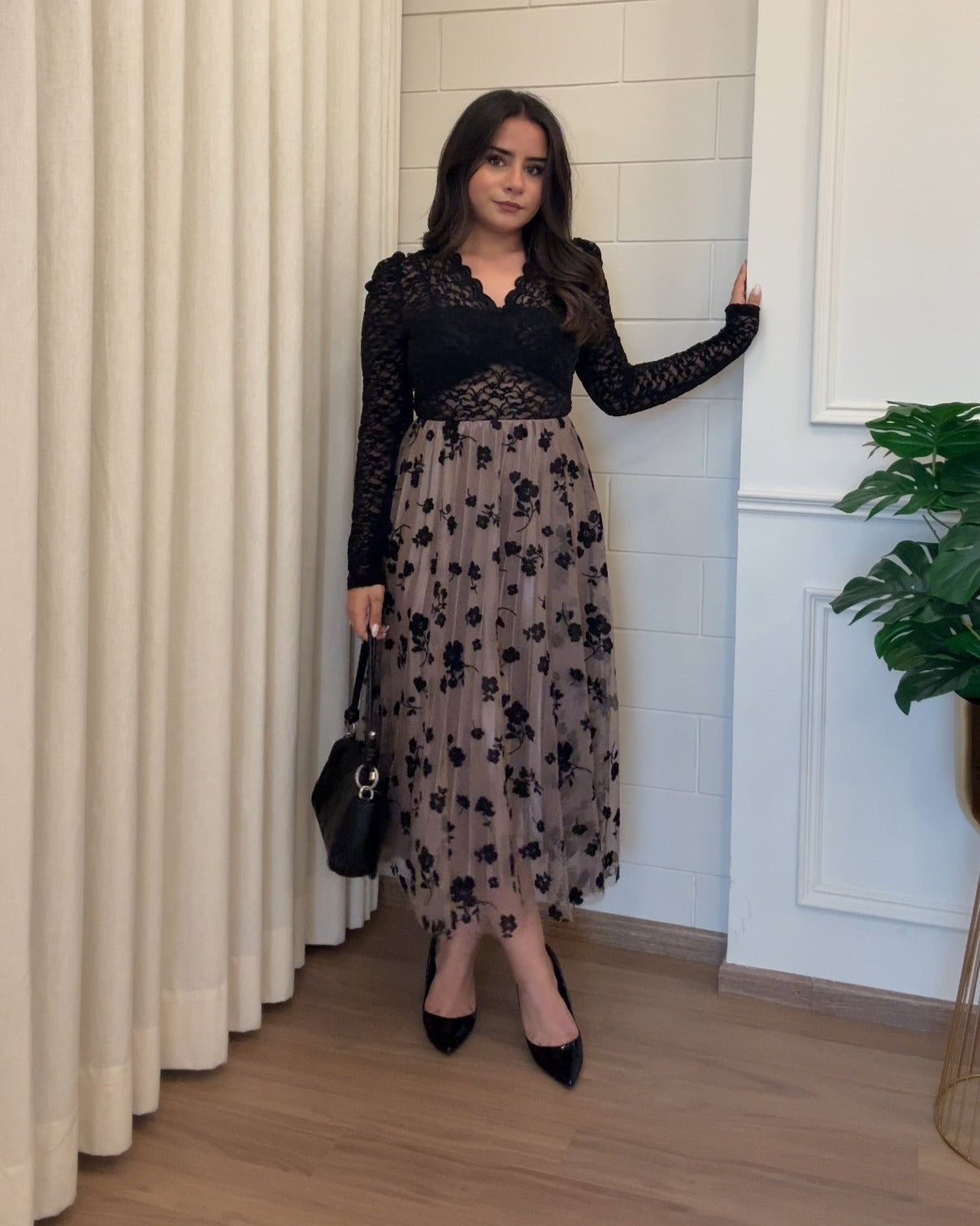 Floral Print Mesh A Line Midi Skirt