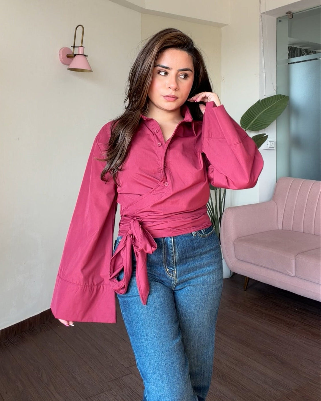 Relaxed Fit Oversized Wrap Shirt