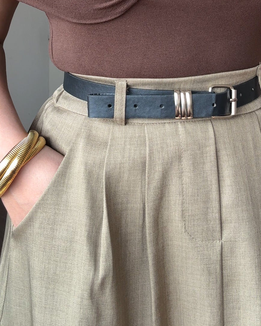 High Waist Flared Midi Skirt With Belt