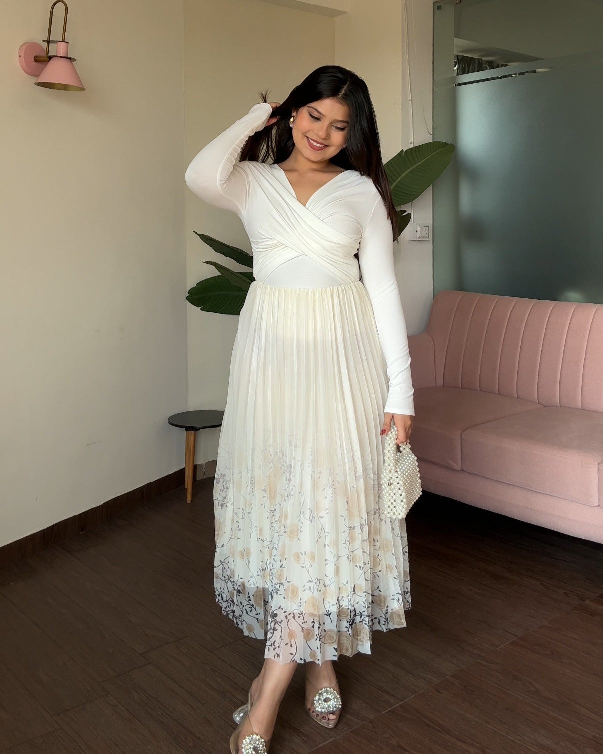 Floral Ombré Chiffon Pleated Skirt