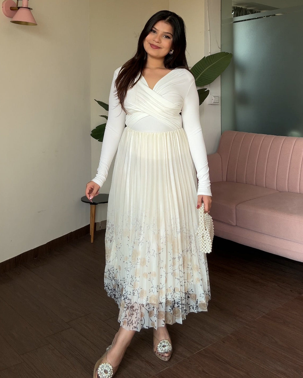 Floral Ombré Chiffon Pleated Skirt