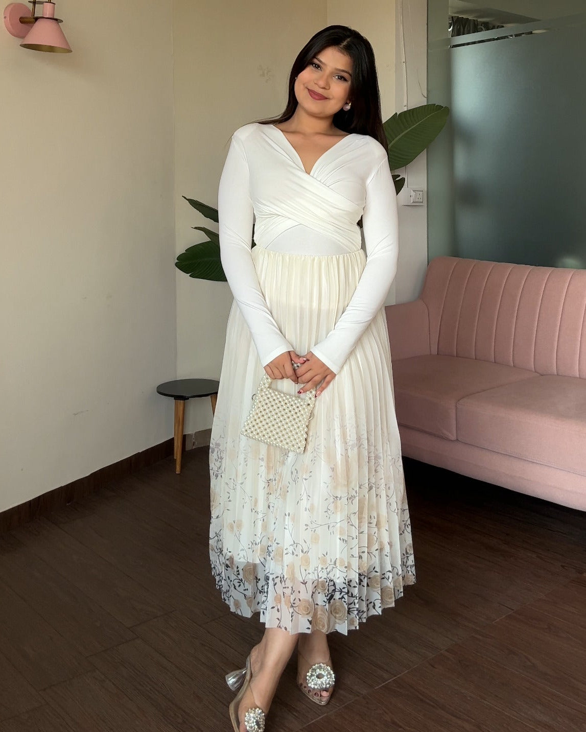 Floral Ombré Chiffon Pleated Skirt