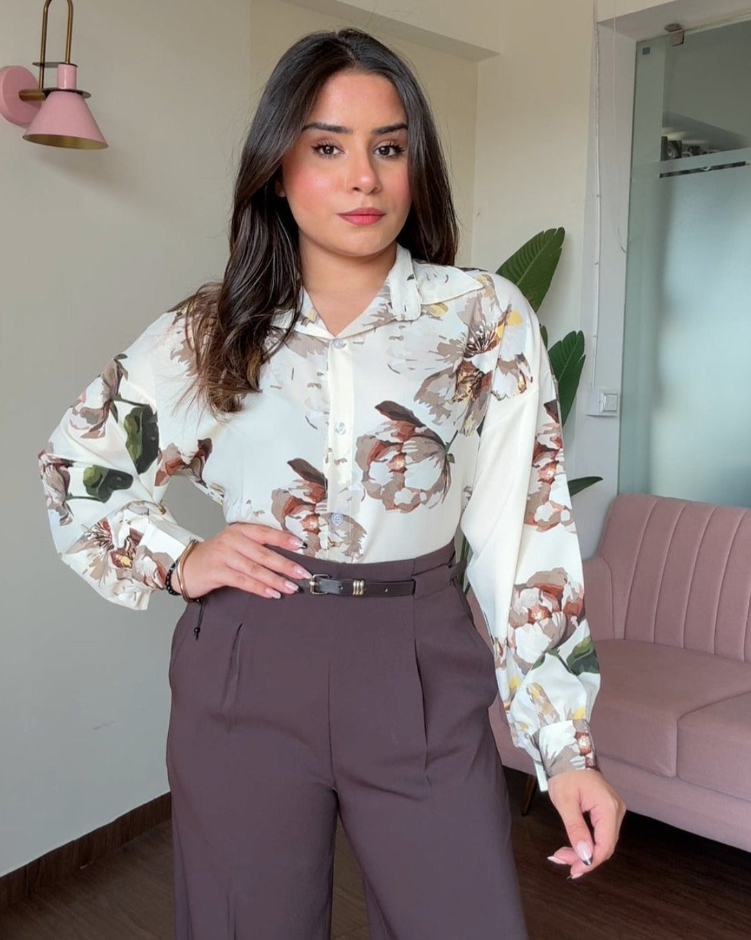 Printed Ivory Whispers Crepe Full Sleeves Shirt