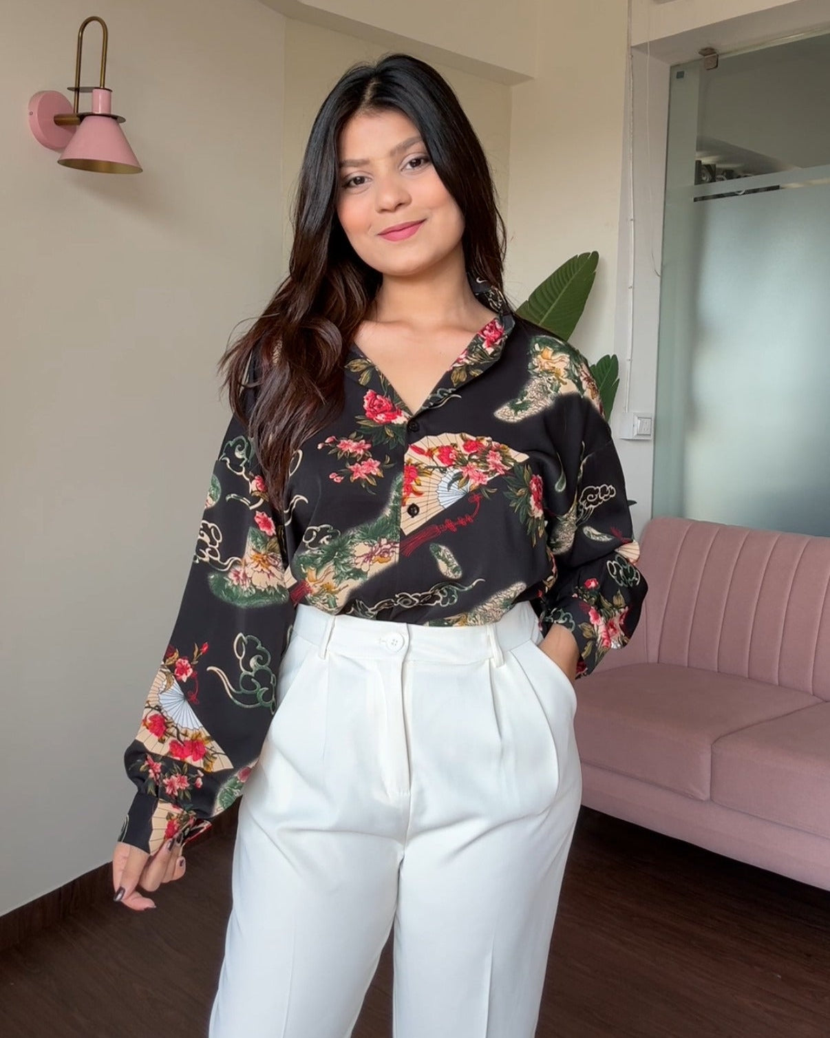 Printed Kimono Garden Crepe Full Sleeves Shirt