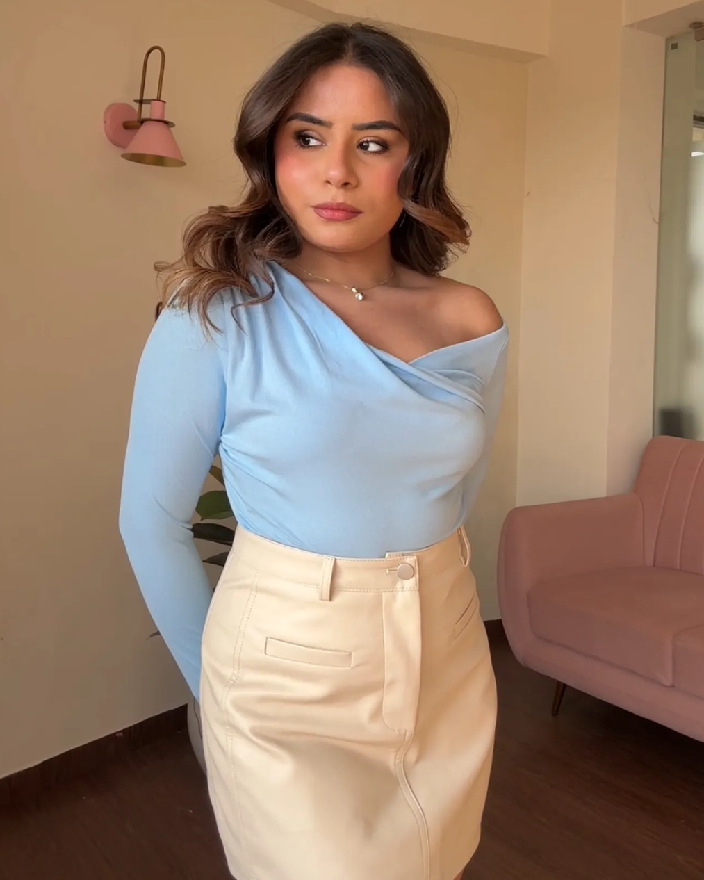 Cowl Neck Draped Fitted Top