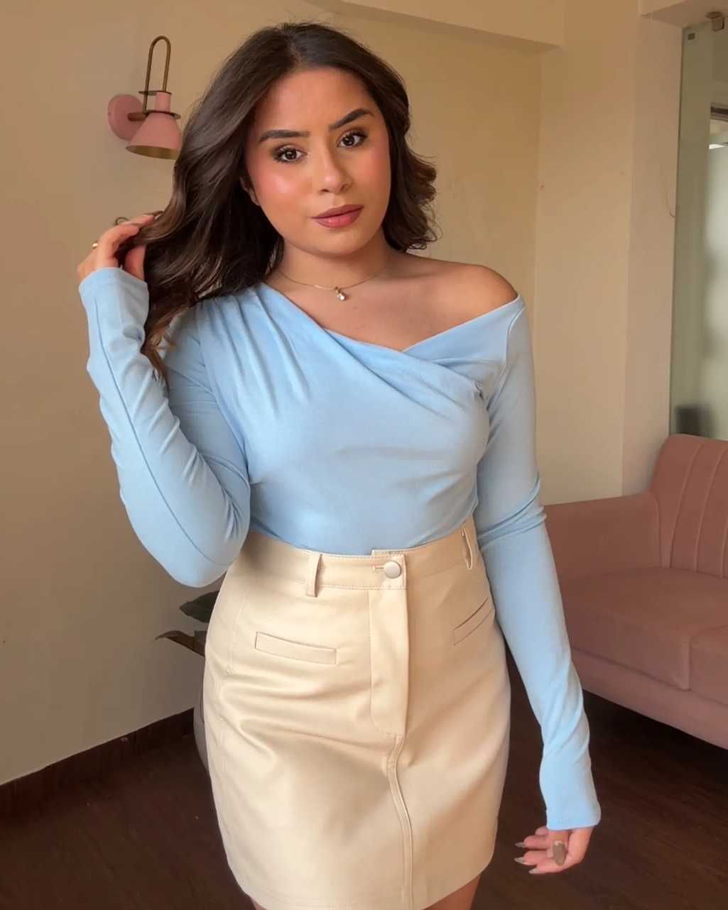 Cowl Neck Draped Fitted Top