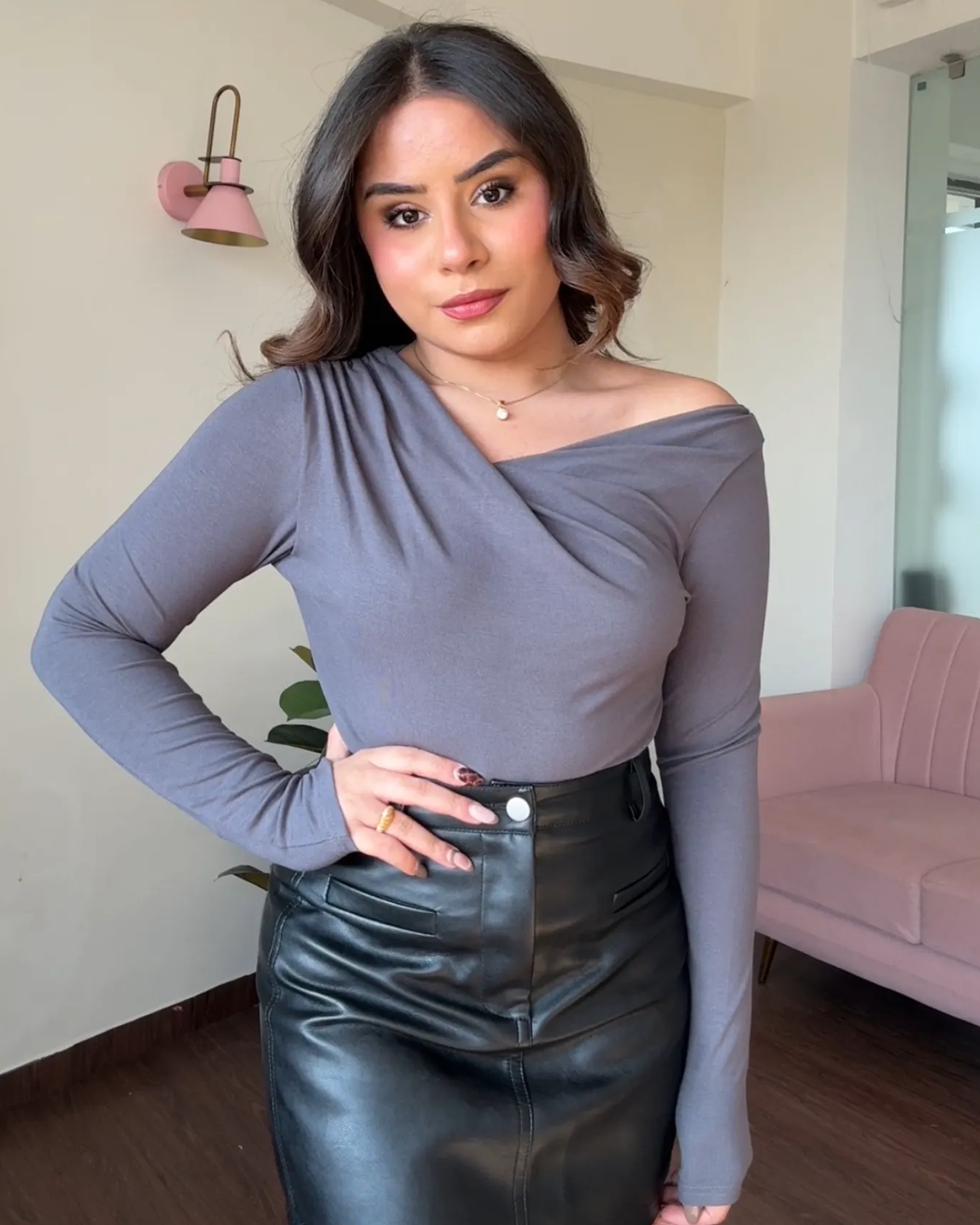 Cowl Neck Draped Fitted Top