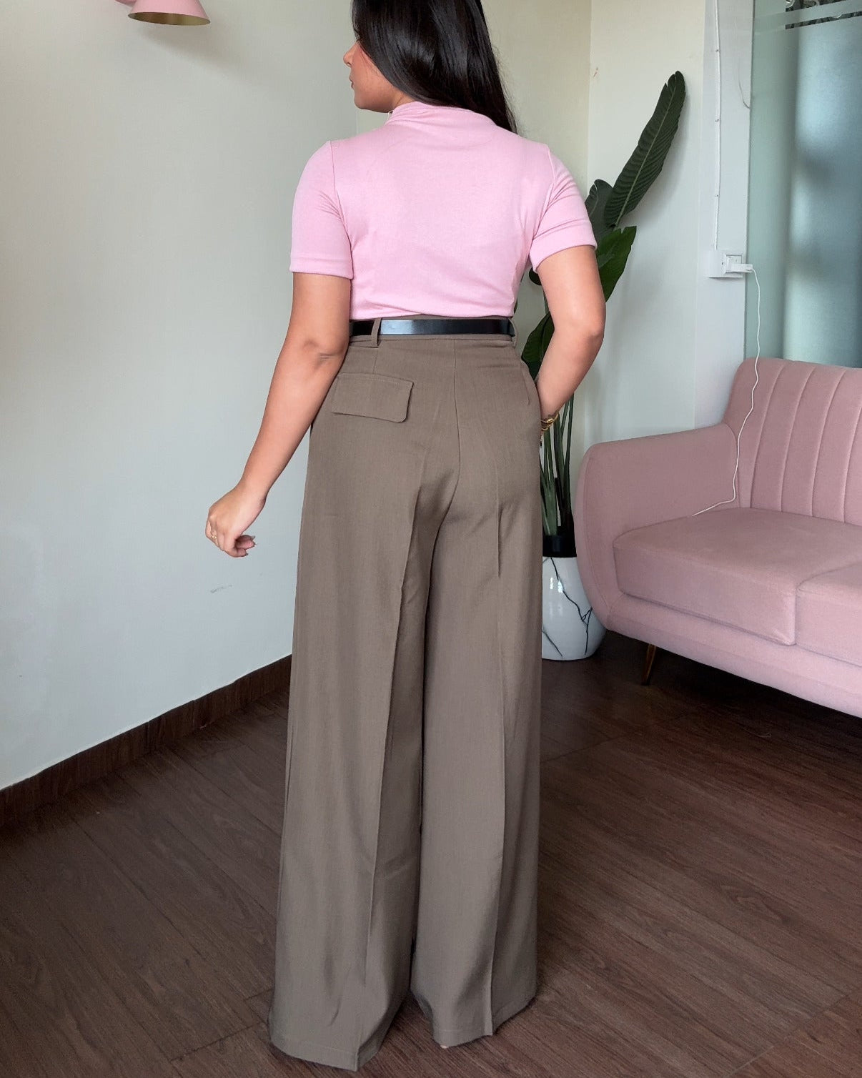 High Waisted Pleated Pants With Belt