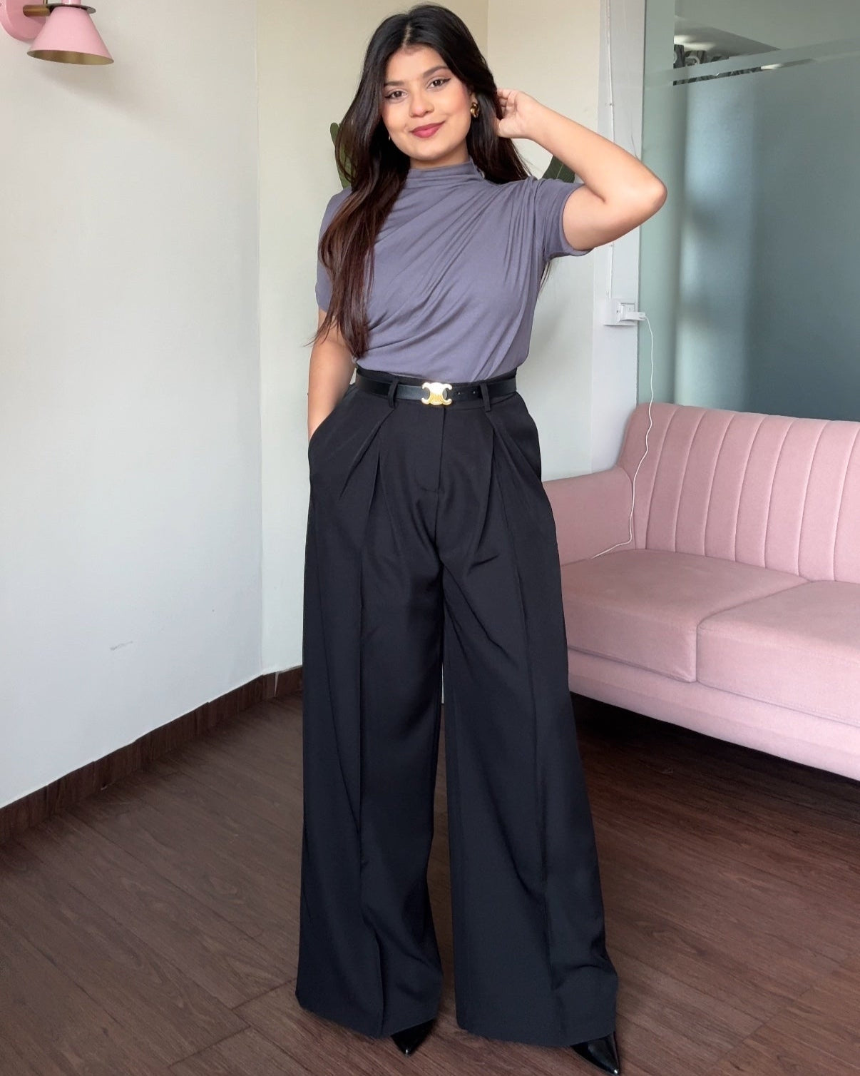 High Waisted Pleated Pants With Belt