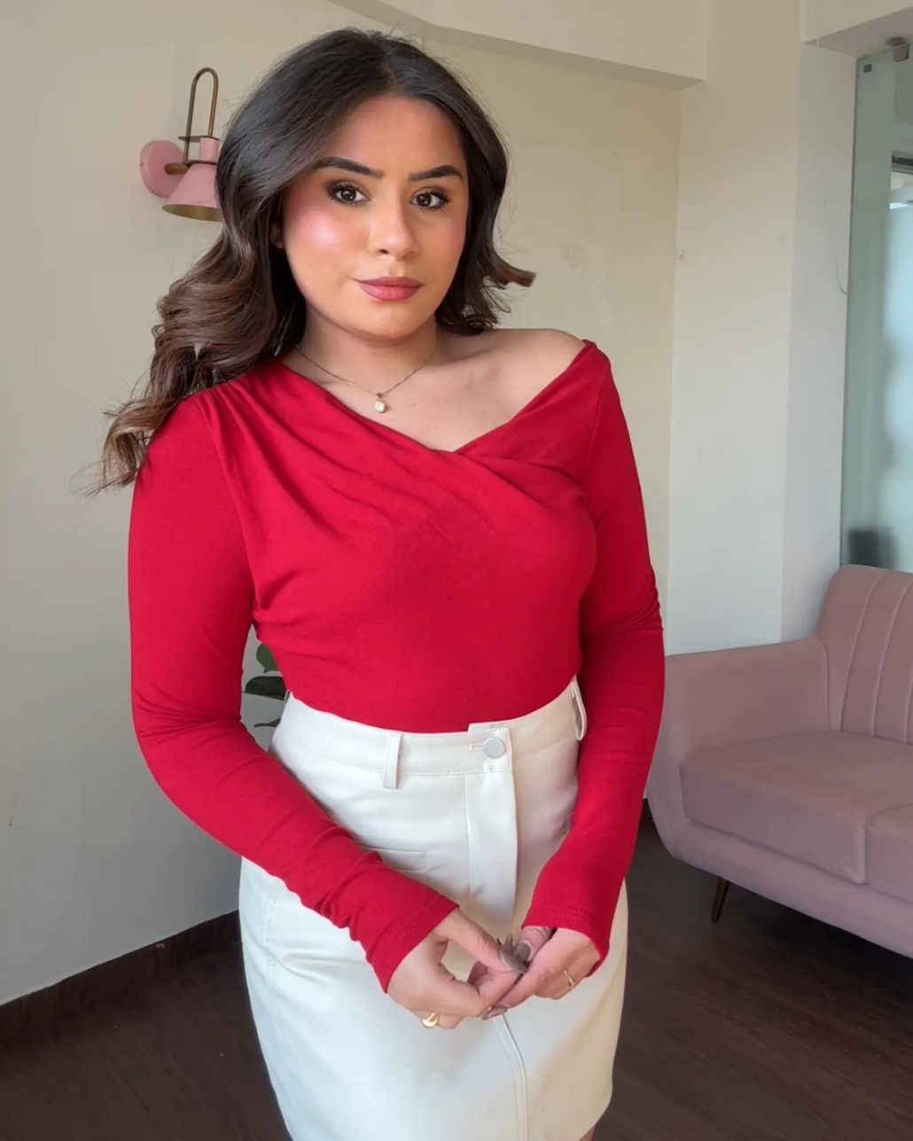 Cowl Neck Draped Fitted Top