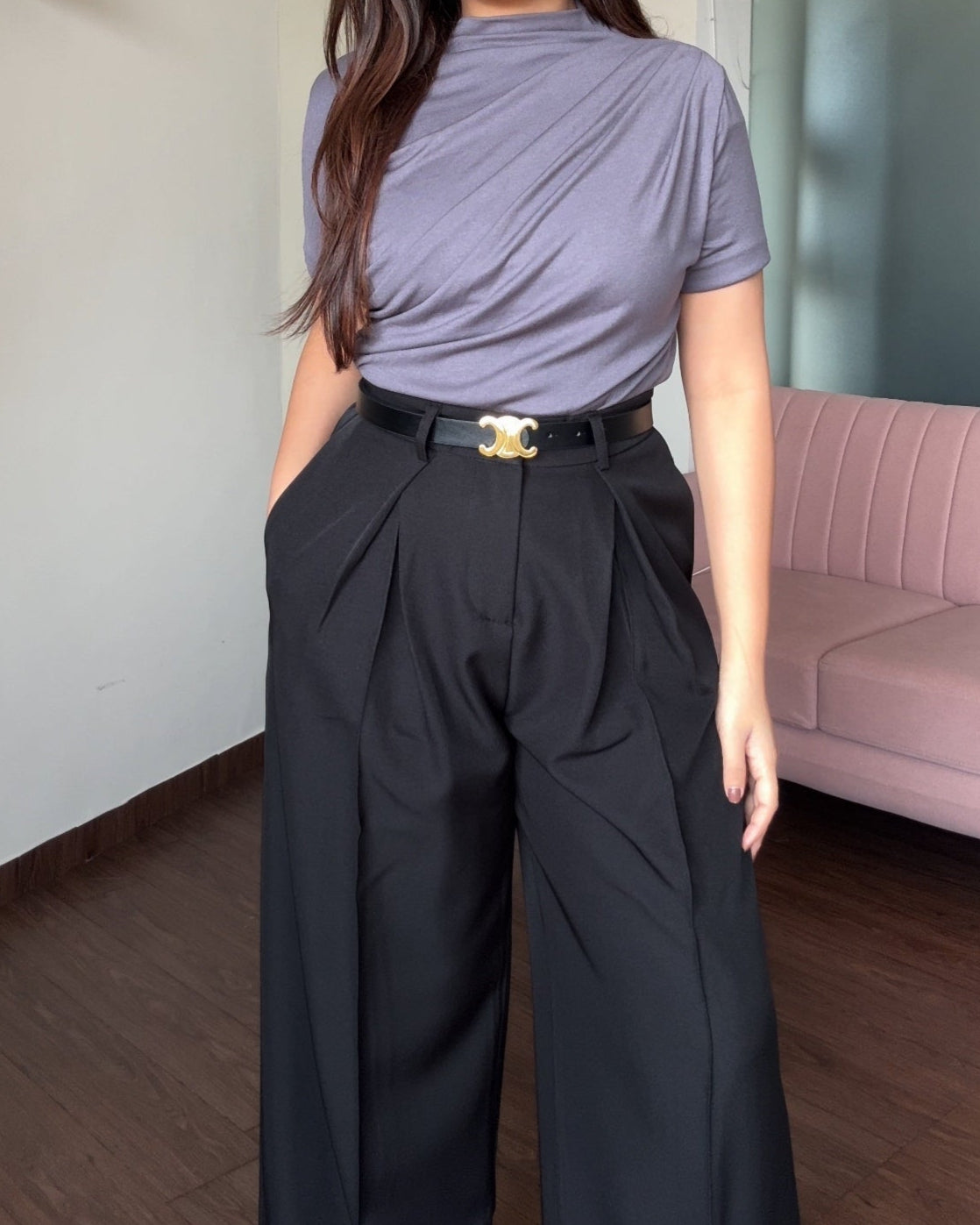 High Waisted Pleated Pants With Belt