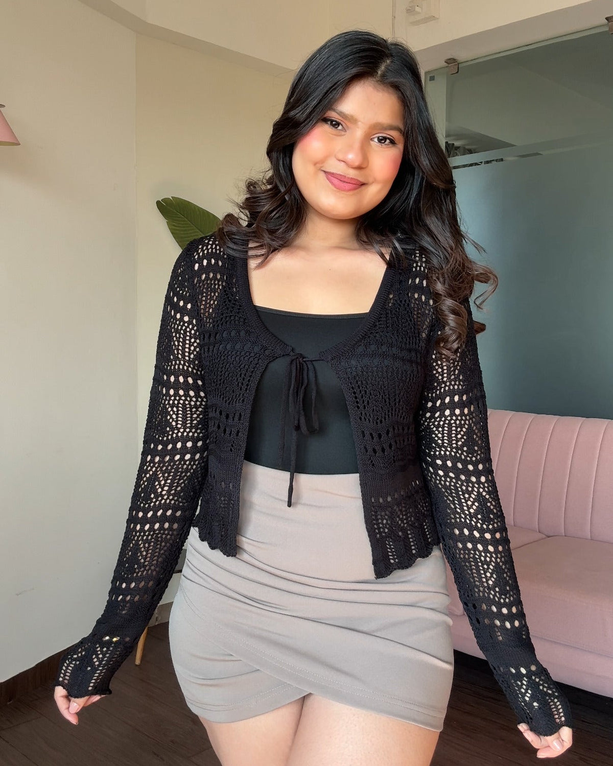 Crochet Detailing Tie Up Shrug