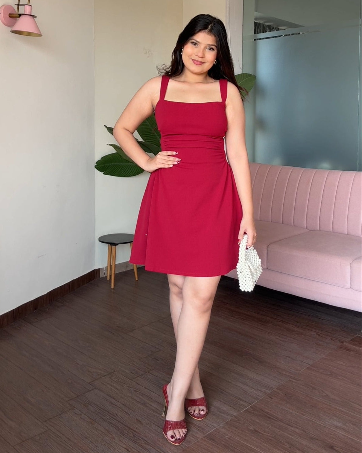 Waist Ruched Detailing Fit And Flared Dress