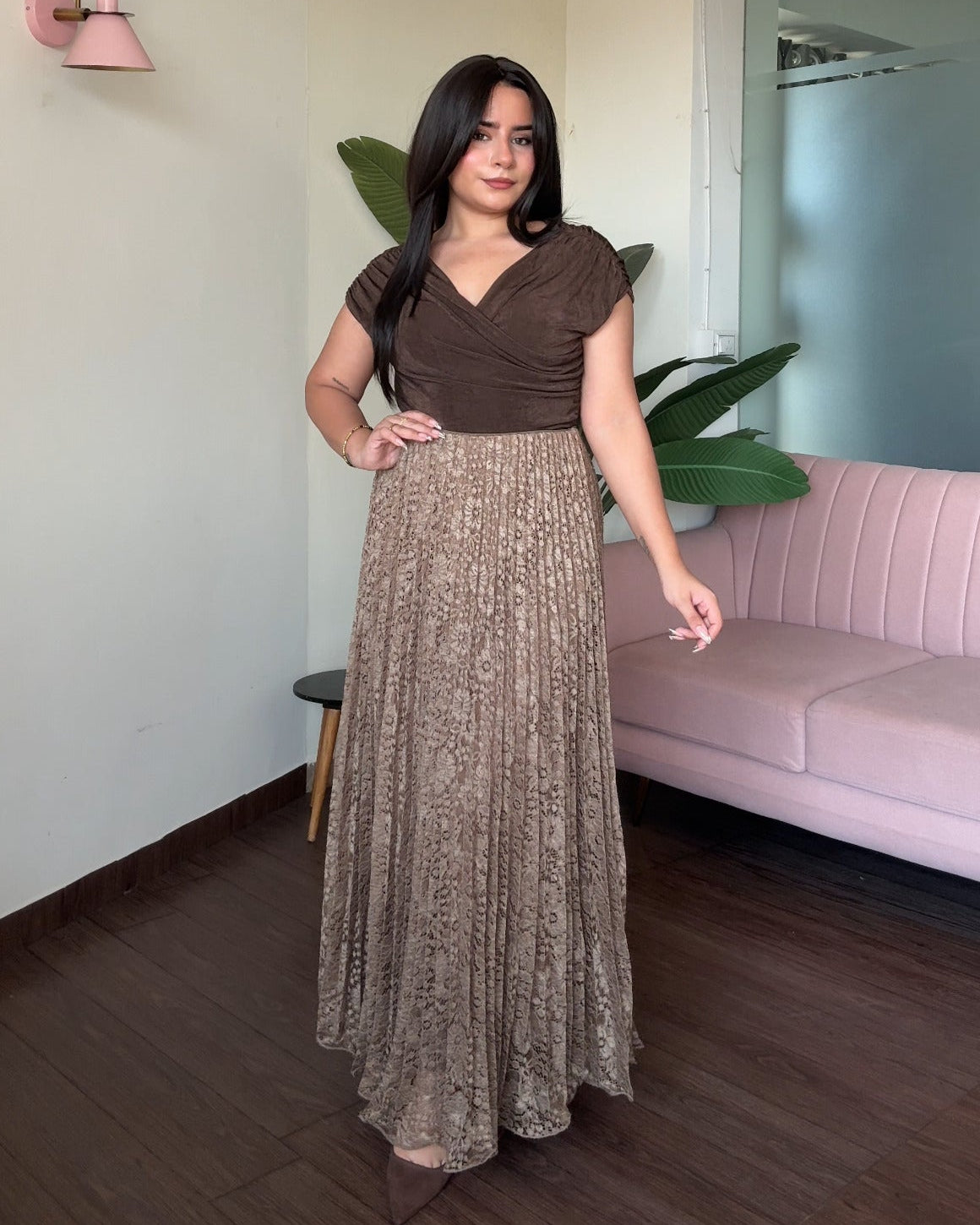 Lace Detailing Net Midi Skirt