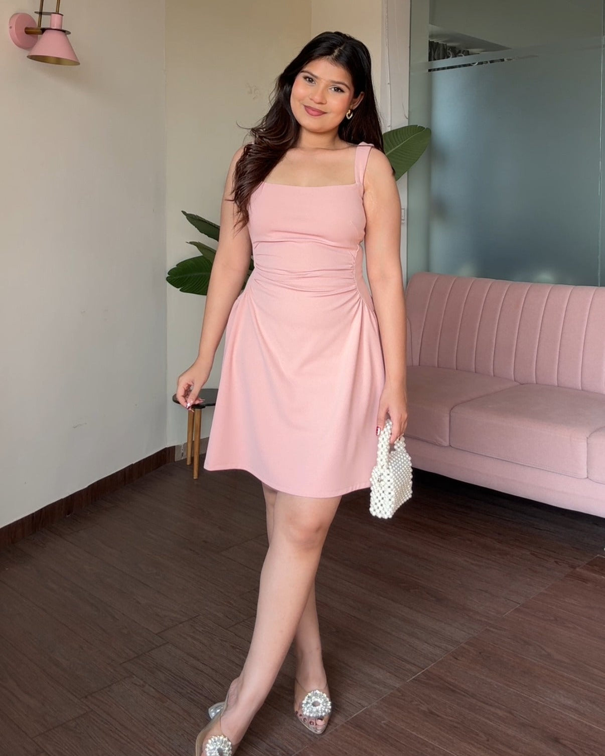 Waist Ruched Detailing Fit And Flared Dress