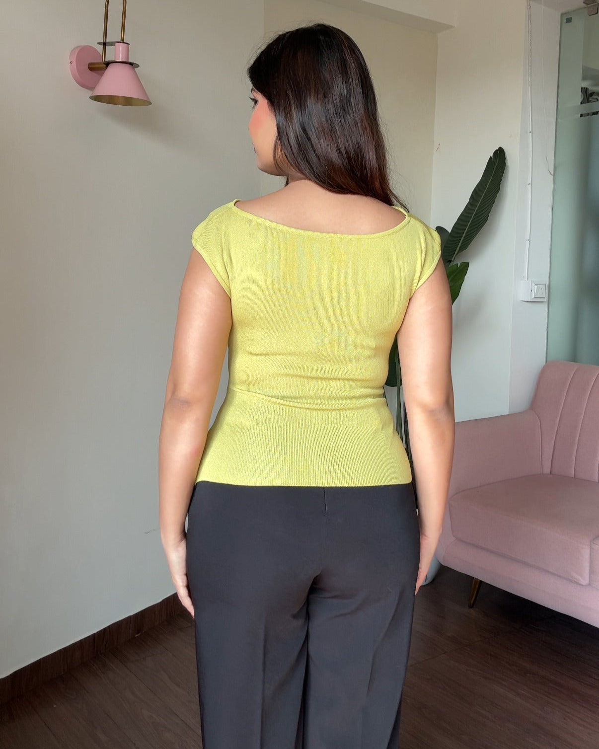 Boat Neck Tie-Up Asymmetrical Hem Knitted Top