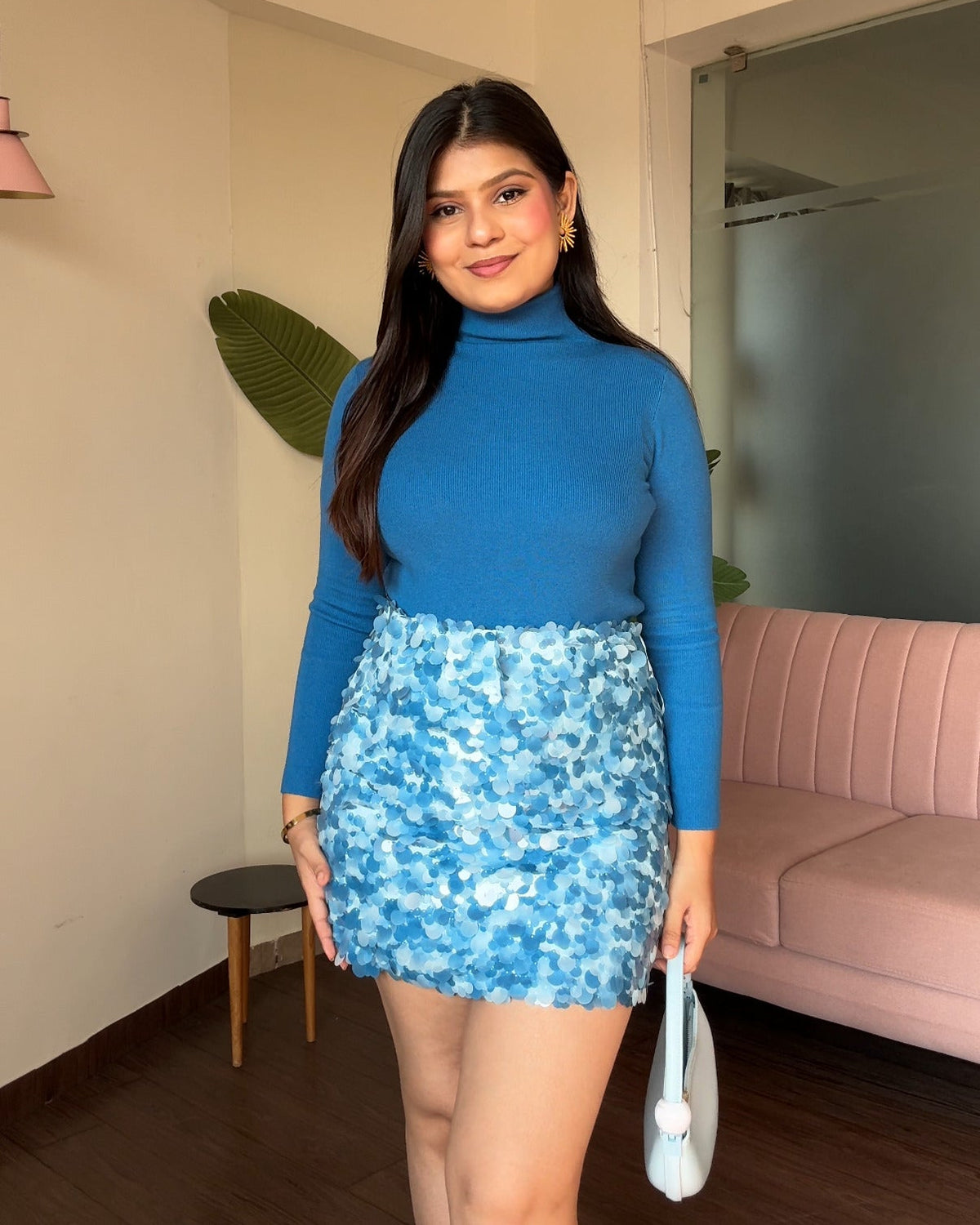 Chunky Sequin Mini Skirt &  Turtleneck Top