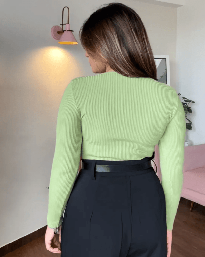 V Neck Ribbed Knitted Top