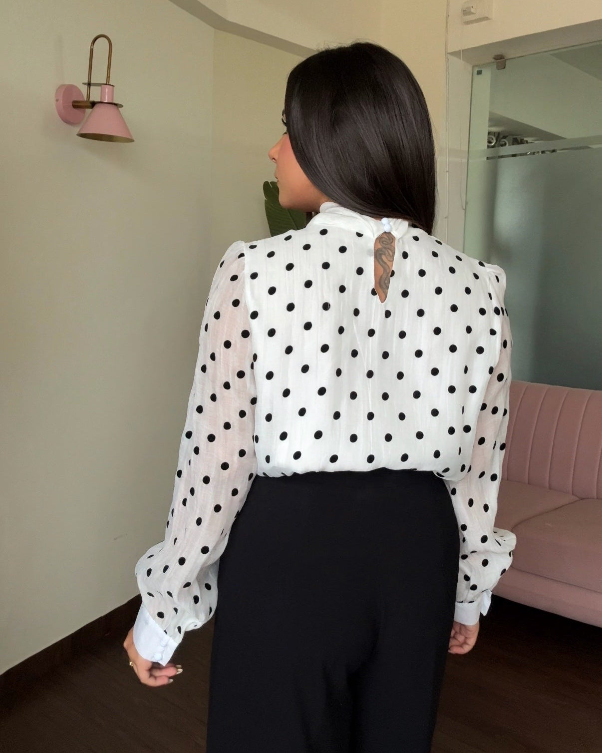 Polka Dot Tie-Up Chiffon Top