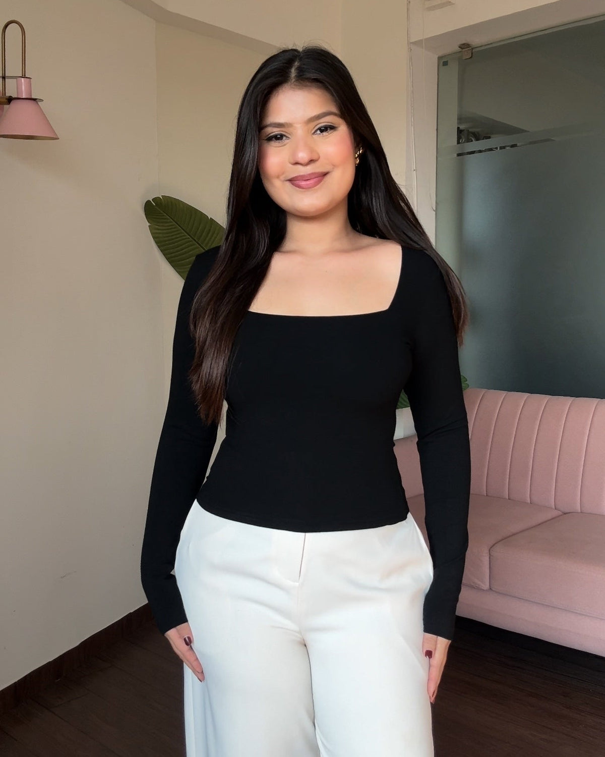 Full Sleeve Square Neck Bodycon Fitted Top