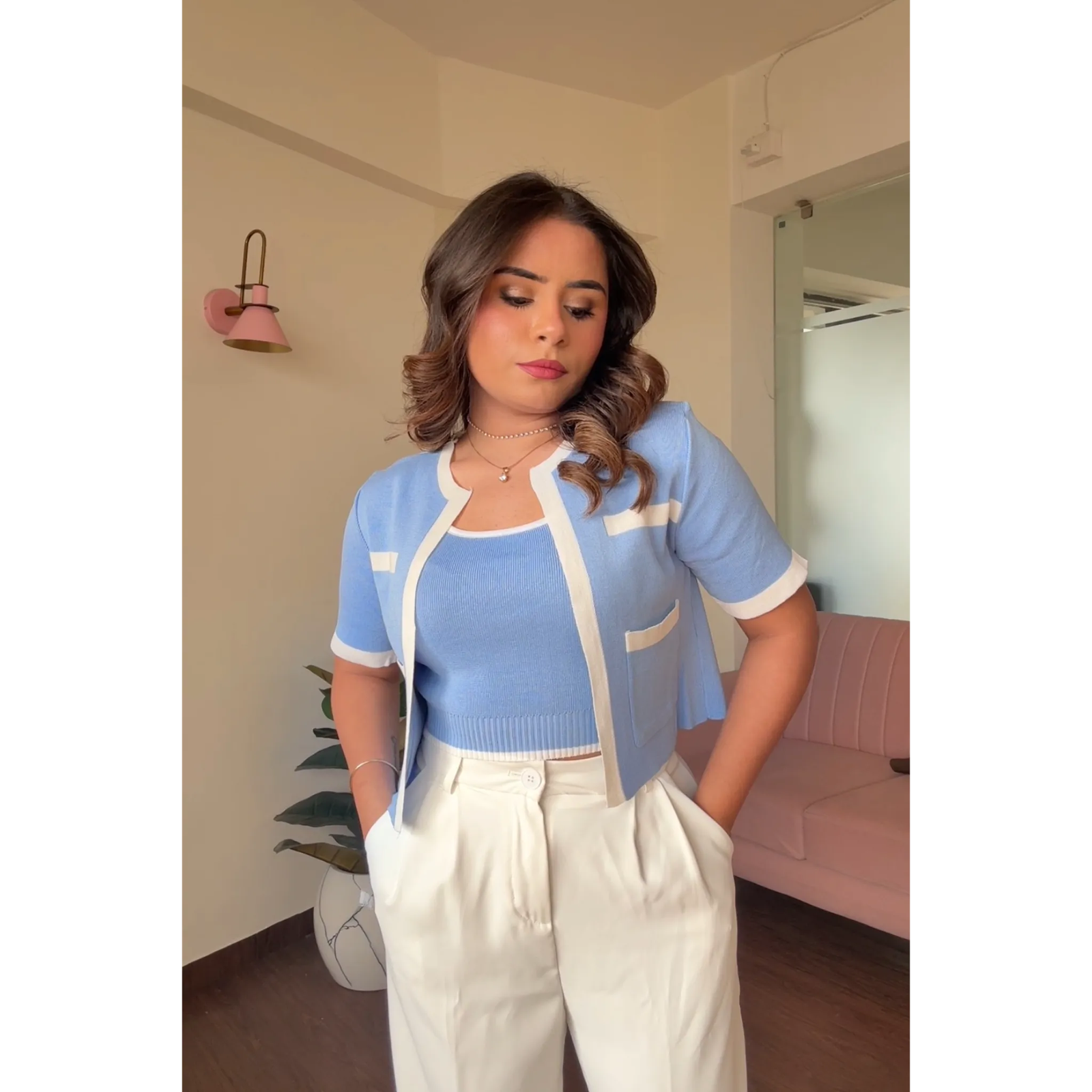 Contrast Detail Shrug And Cami Top Set