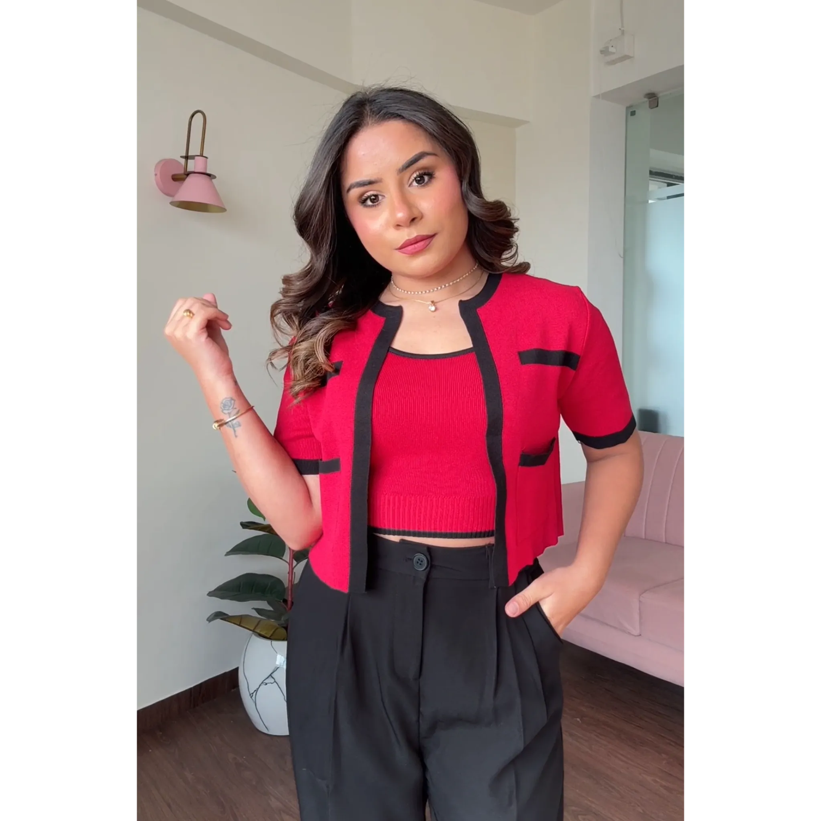 Contrast Detail Shrug And Cami Top Set