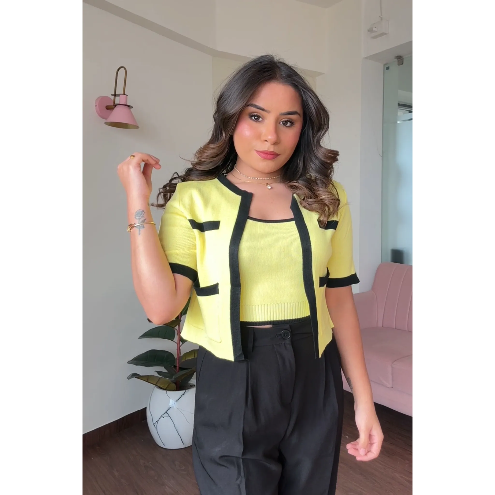 Contrast Detail Shrug And Cami Top Set