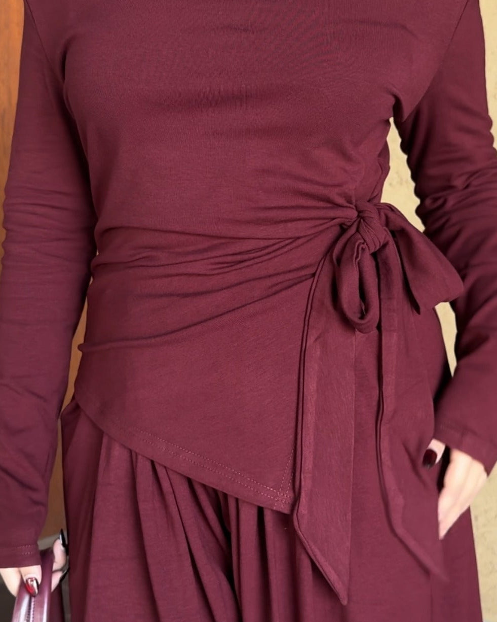 High Neck Knot Detailing And Pleated Pants Co-ord Set