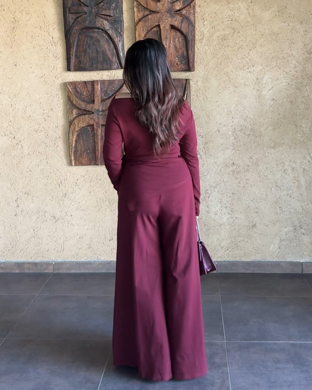 High Neck Knot Detailing And Pleated Pants Co-ord Set