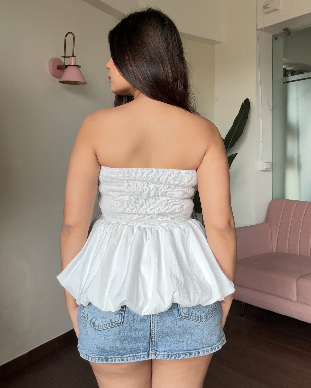Ruched Peplum Tube Top