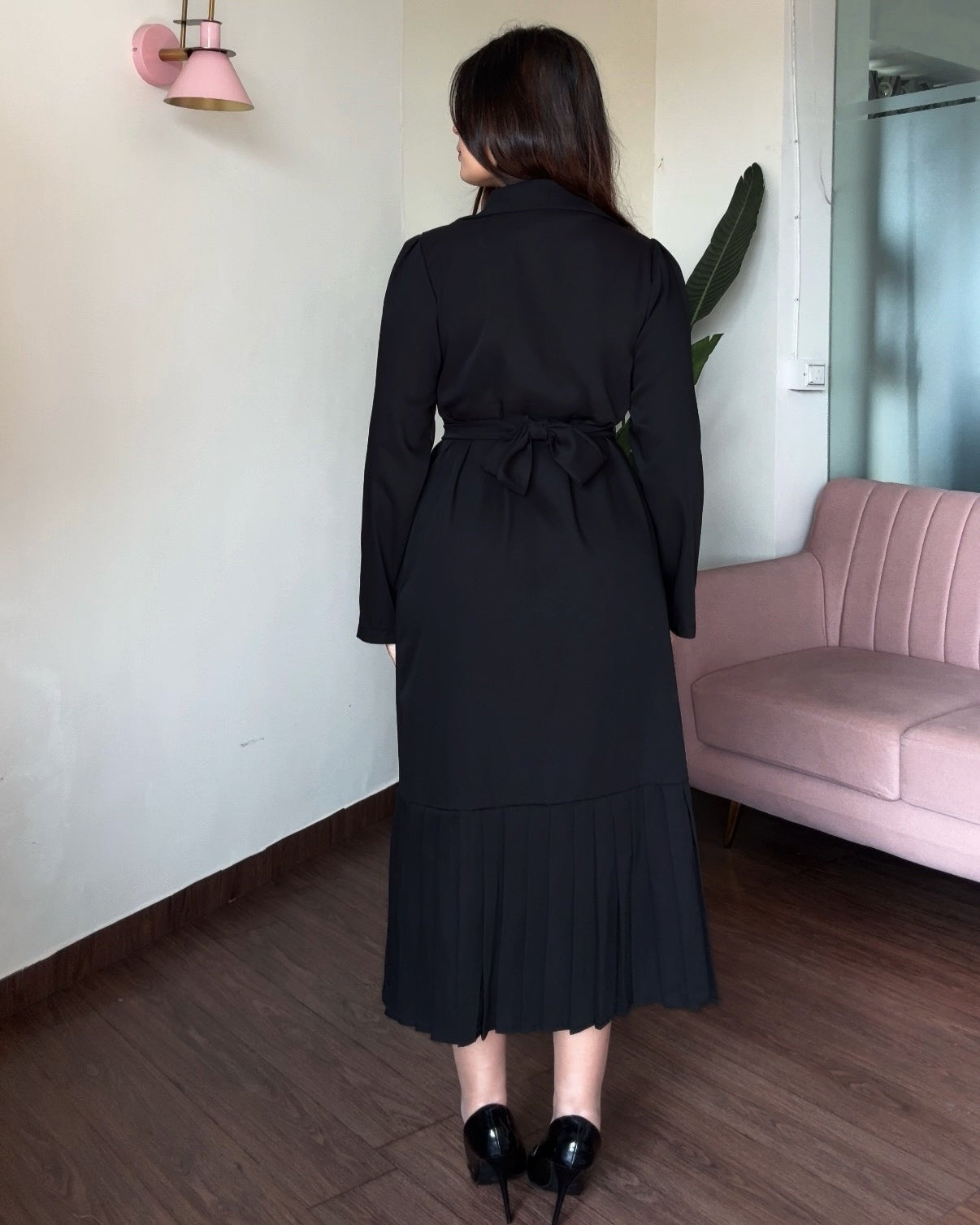 Pearl Button-Down Modest Midi Dress
